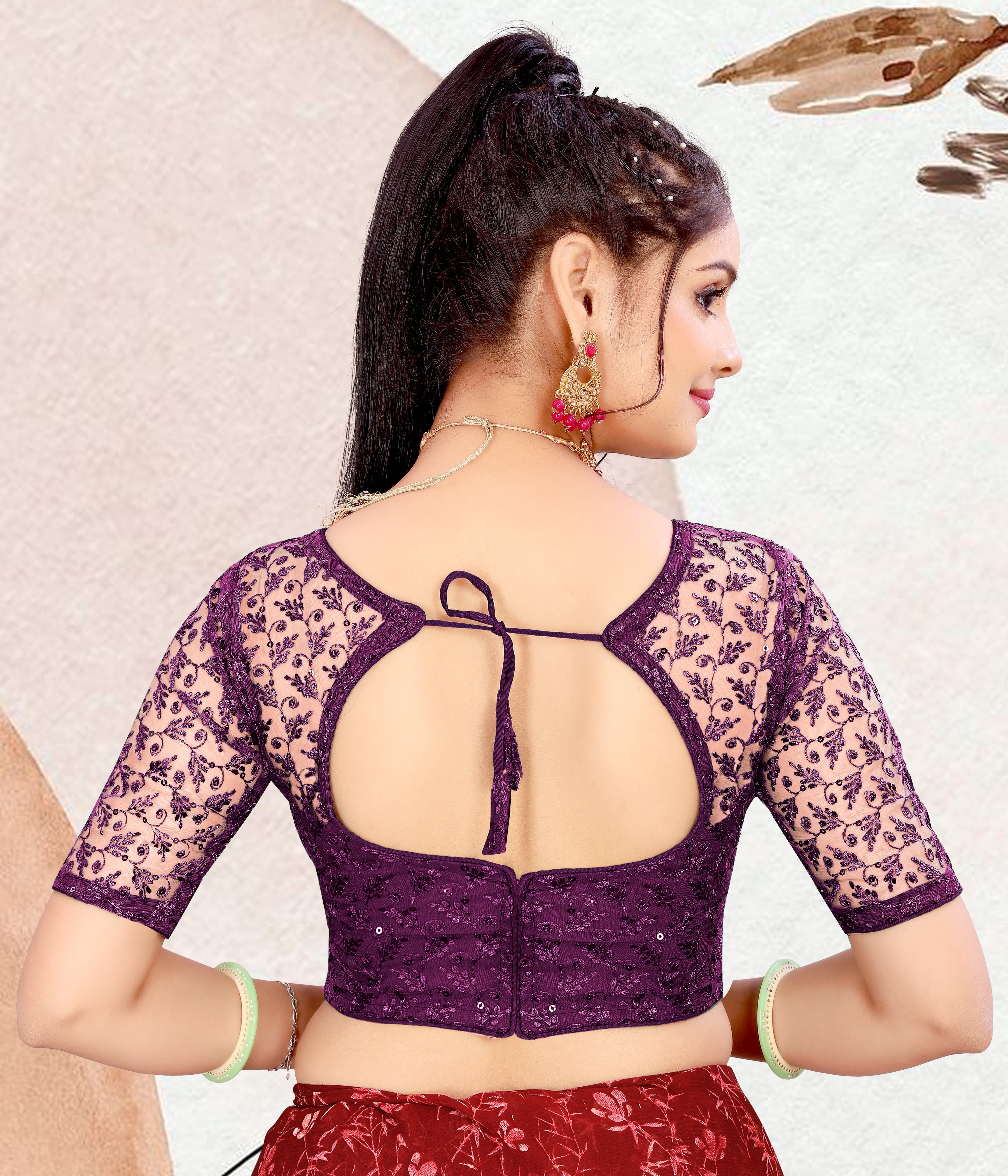 Full Stitched Net Blouse with Embroidery And Stylist Work Ready Made Net Blouse For Women