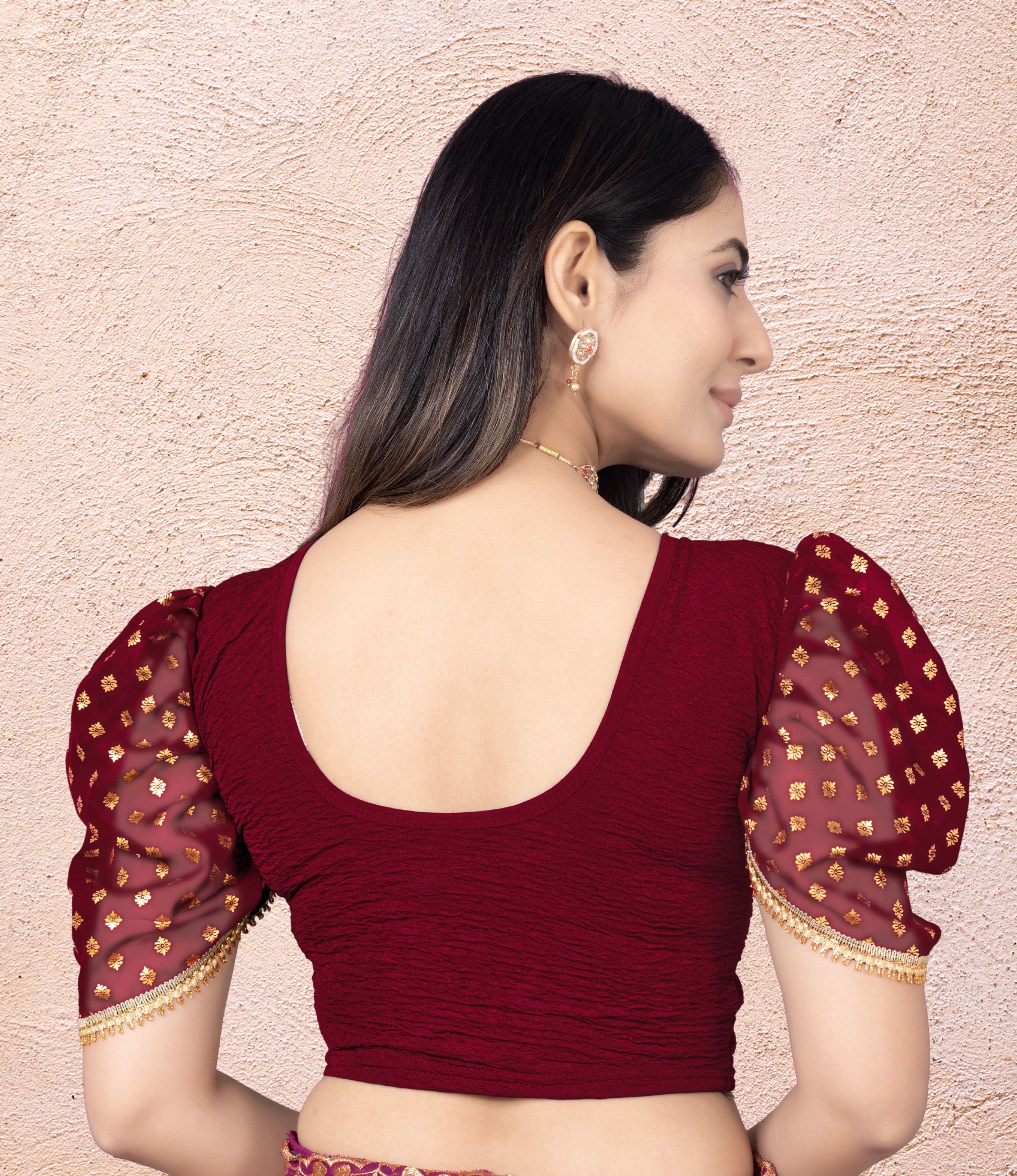 Readymade Printed Stretchable Latest Blouse for Women, Lace Work Best Readymade Blouse Designer for Women Stylish Fashion Neck Stretchable (Free Size)