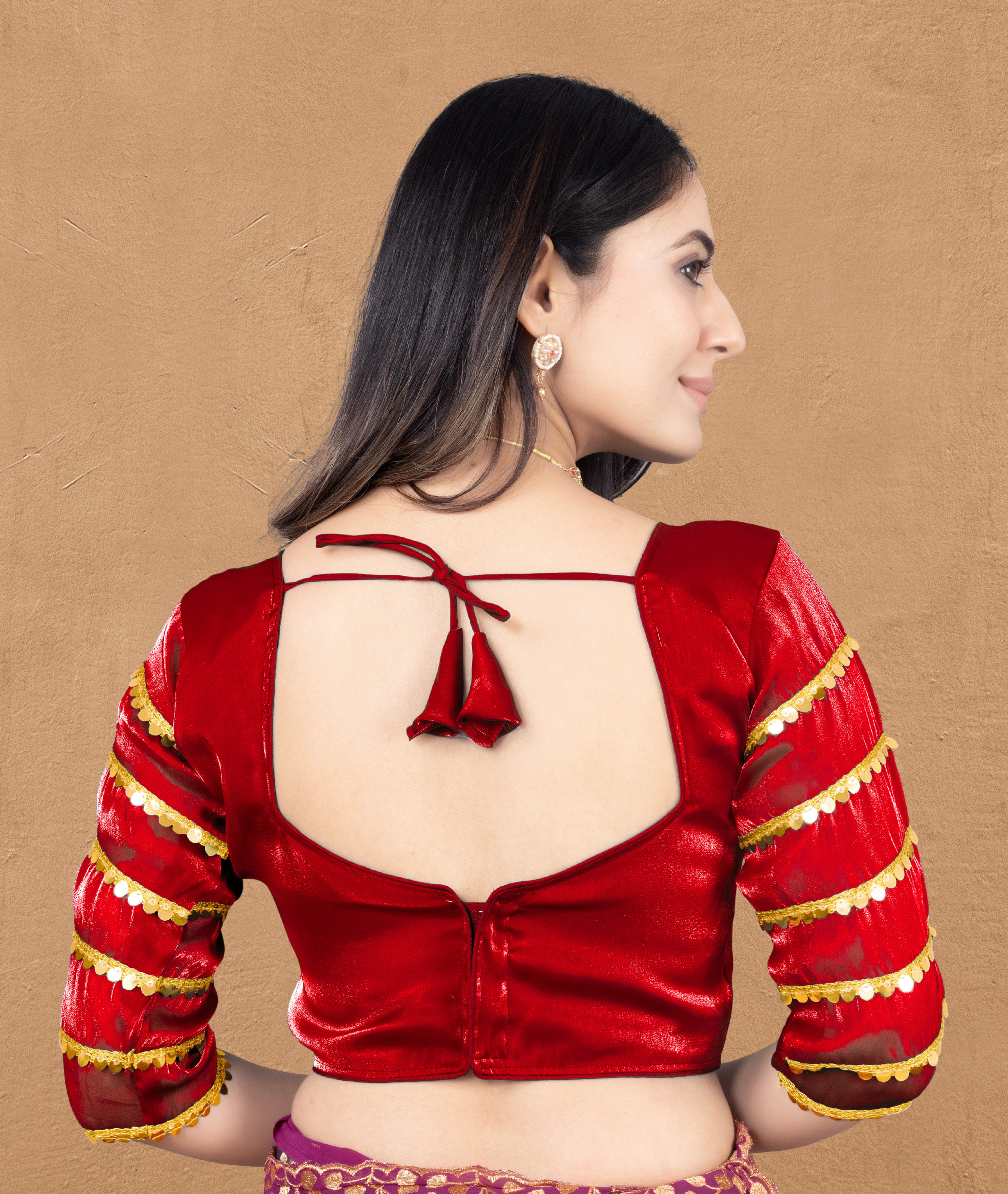 •  Trendy Zimmy Choo Fabric Blouse for Women with Sequence Lace Sleeve Design and Designer Border, Perfect for Wedding Wear and Party Wear Looks