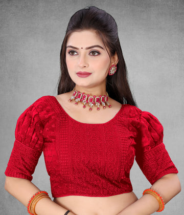 Half Sleeve Embroidery Women blouse, Georgette readymade blouse for girls, stylist Blousese for beautiful lady, Fancy lace on sleeve blouse, new model Embroidery blouse