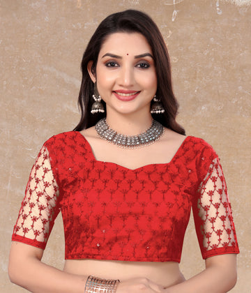Transparent Back Latest Design Net Blouse Embroidery with Sequenc Work, Sylist Net Blouse For women, full stitched blouse