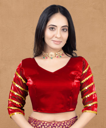•  Trendy Zimmy Choo Fabric Blouse for Women with Sequence Lace Sleeve Design and Designer Border, Perfect for Wedding Wear and Party Wear Looks