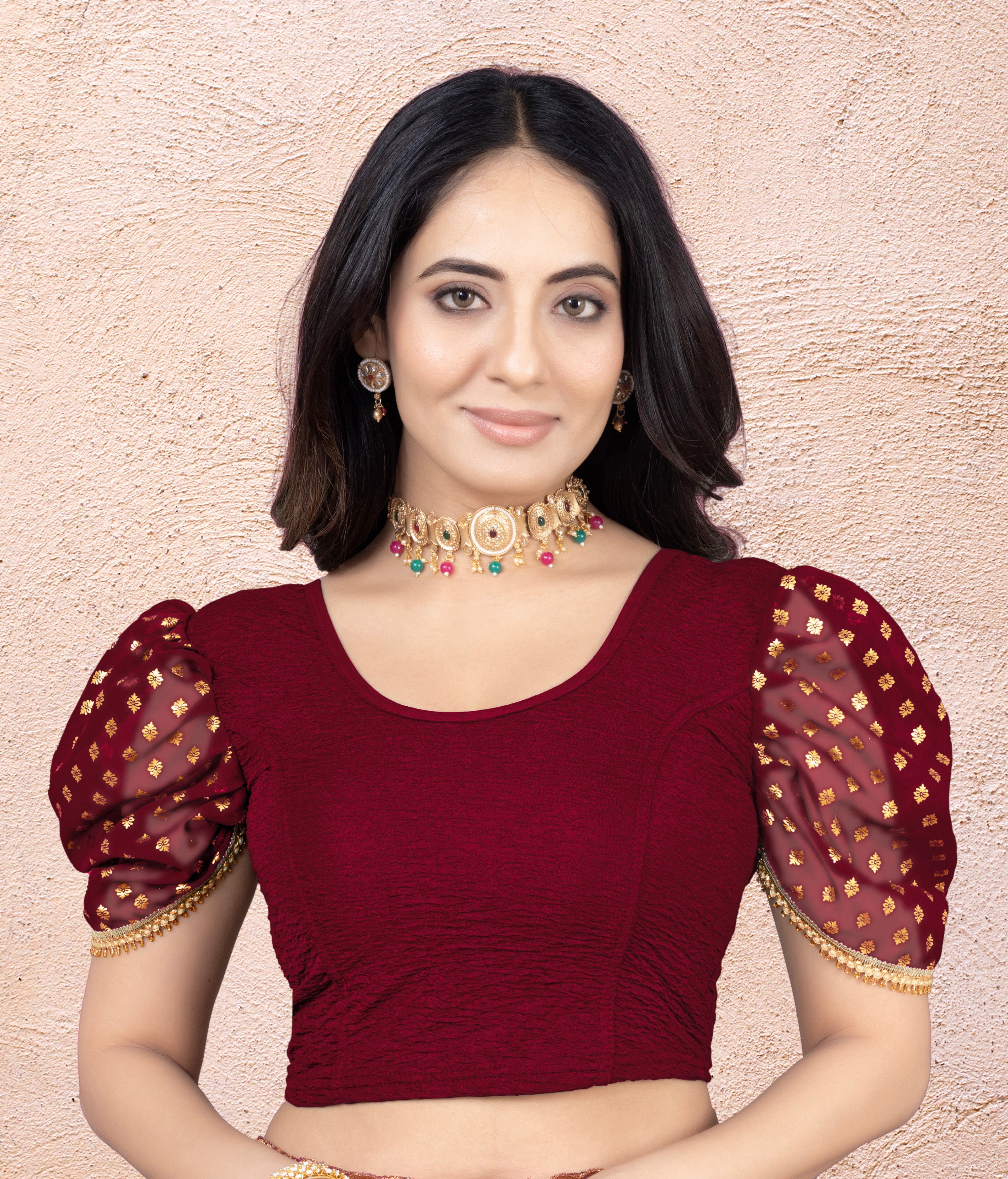 Readymade Printed Stretchable Latest Blouse for Women, Lace Work Best Readymade Blouse Designer for Women Stylish Fashion Neck Stretchable (Free Size)