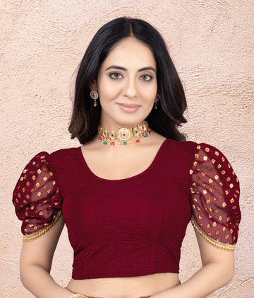 Readymade Printed Stretchable Latest Blouse for Women, Lace Work Best Readymade Blouse Designer for Women Stylish Fashion Neck Stretchable (Free Size)