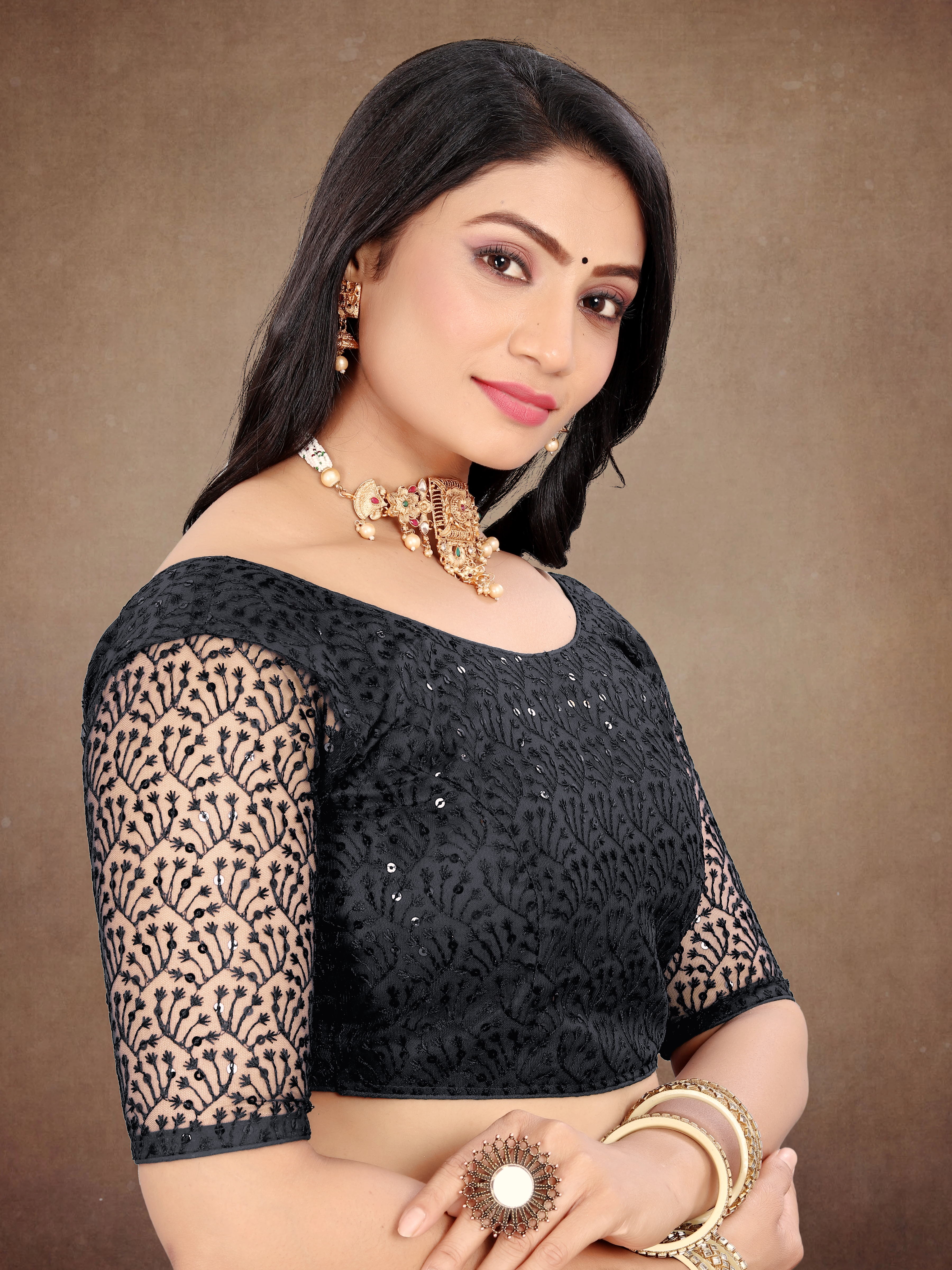 Transparent Back Latest Design Net Blouse Embroidery with Sequenc Work, Sylist Net Blouse For women, full stitched blouse