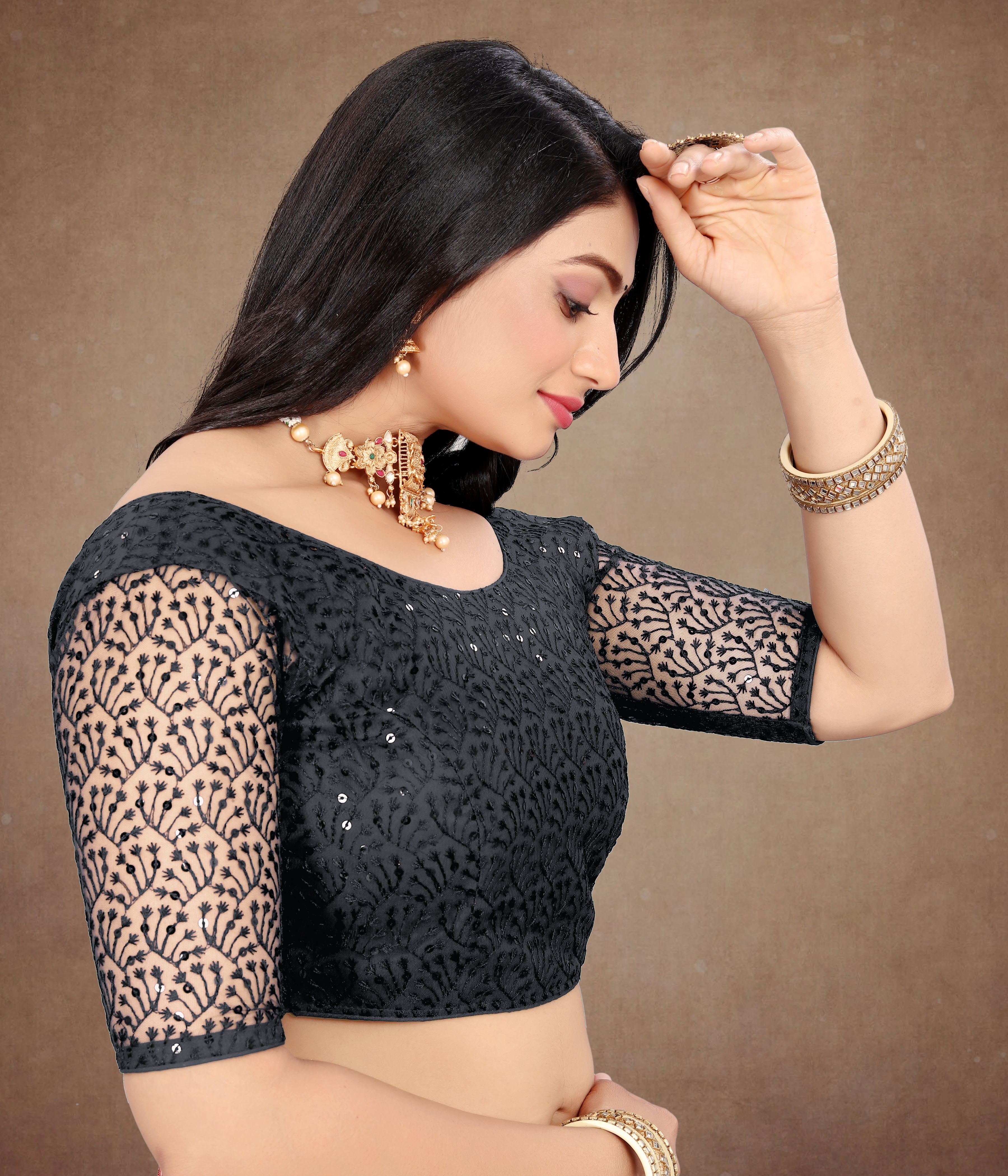 Transparent Back Latest Design Net Blouse Embroidery with Sequenc Work, Sylist Net Blouse For women, full stitched blouse