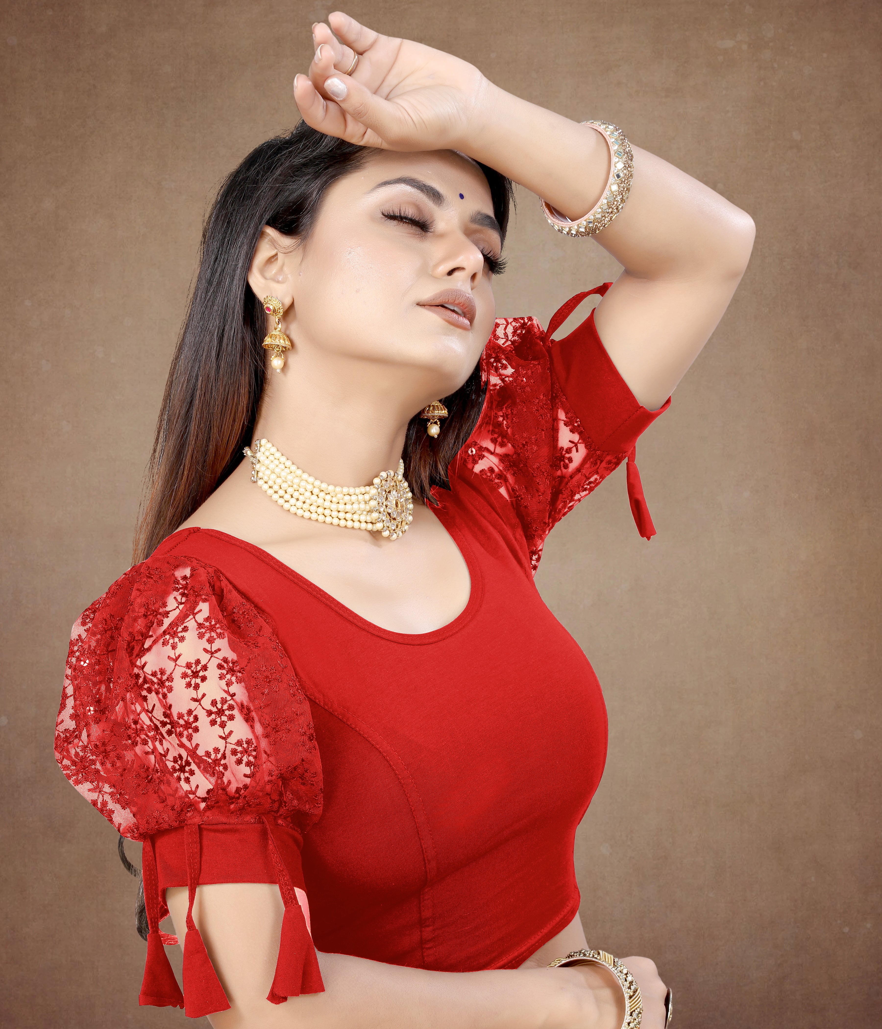 100% Cotton Lycra Full Stretchable Fancy Sleeve Original Cotton Lycra Blouse for women with Embroidery Work and Stylist Work And Fancy On Sleeves