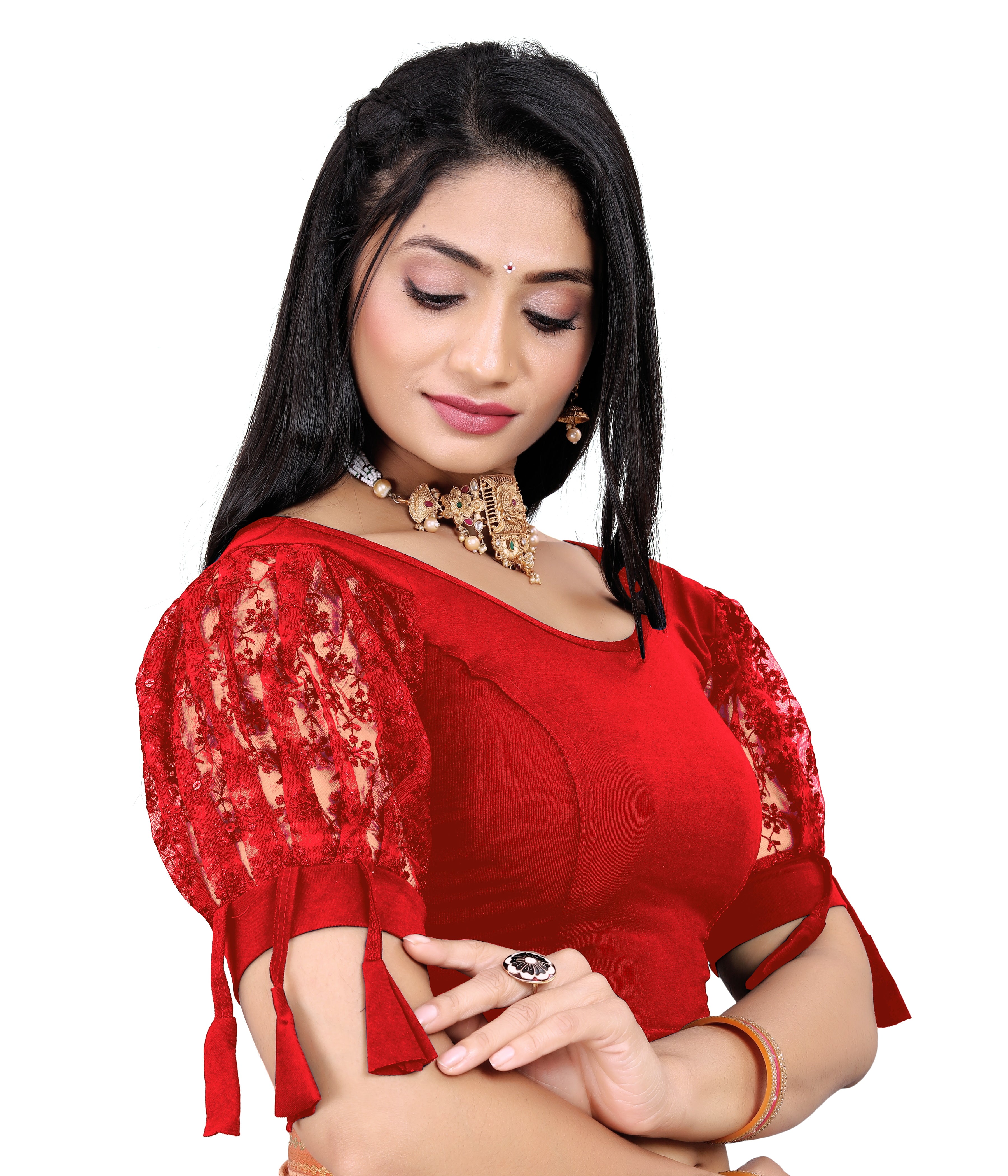 Casual Round Neck Short Sleeves Solid Lycra Blouse for Women, Fancy and Trendy blouse for girls and women