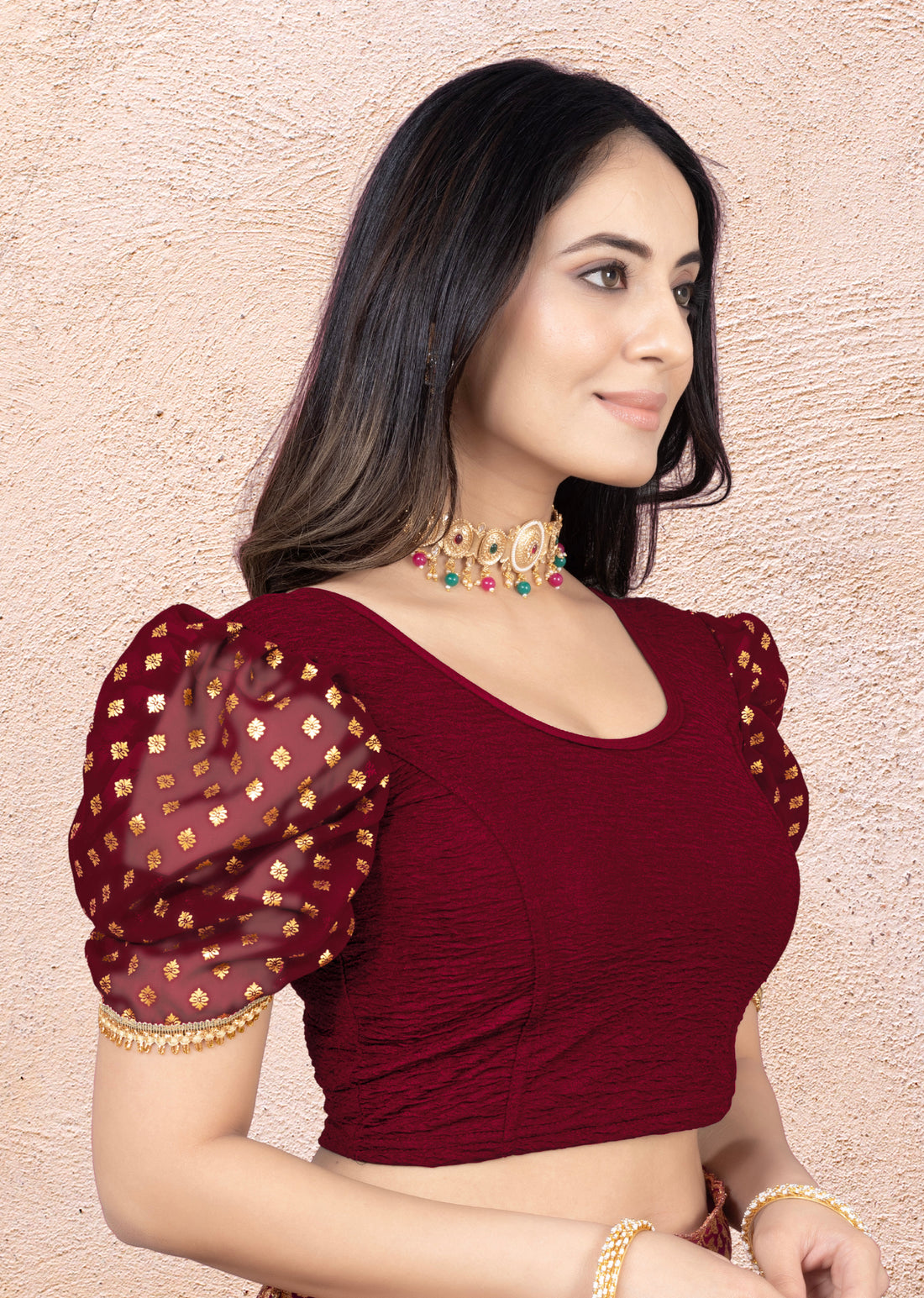 Readymade Printed Stretchable Latest Blouse for Women, Lace Work Best Readymade Blouse Designer for Women Stylish Fashion Neck Stretchable (Free Size)