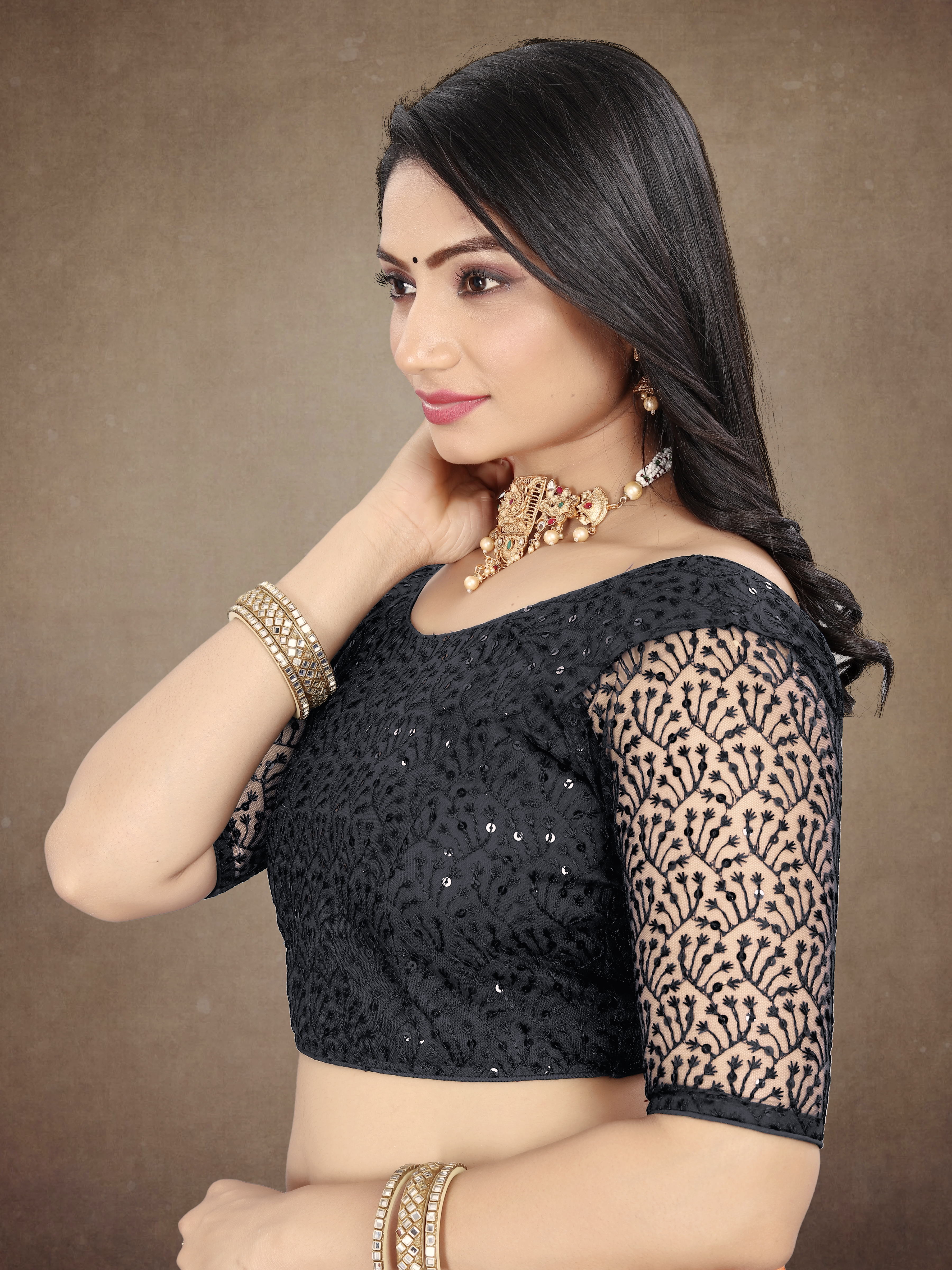 Transparent Back Latest Design Net Blouse Embroidery with Sequenc Work, Sylist Net Blouse For women, full stitched blouse