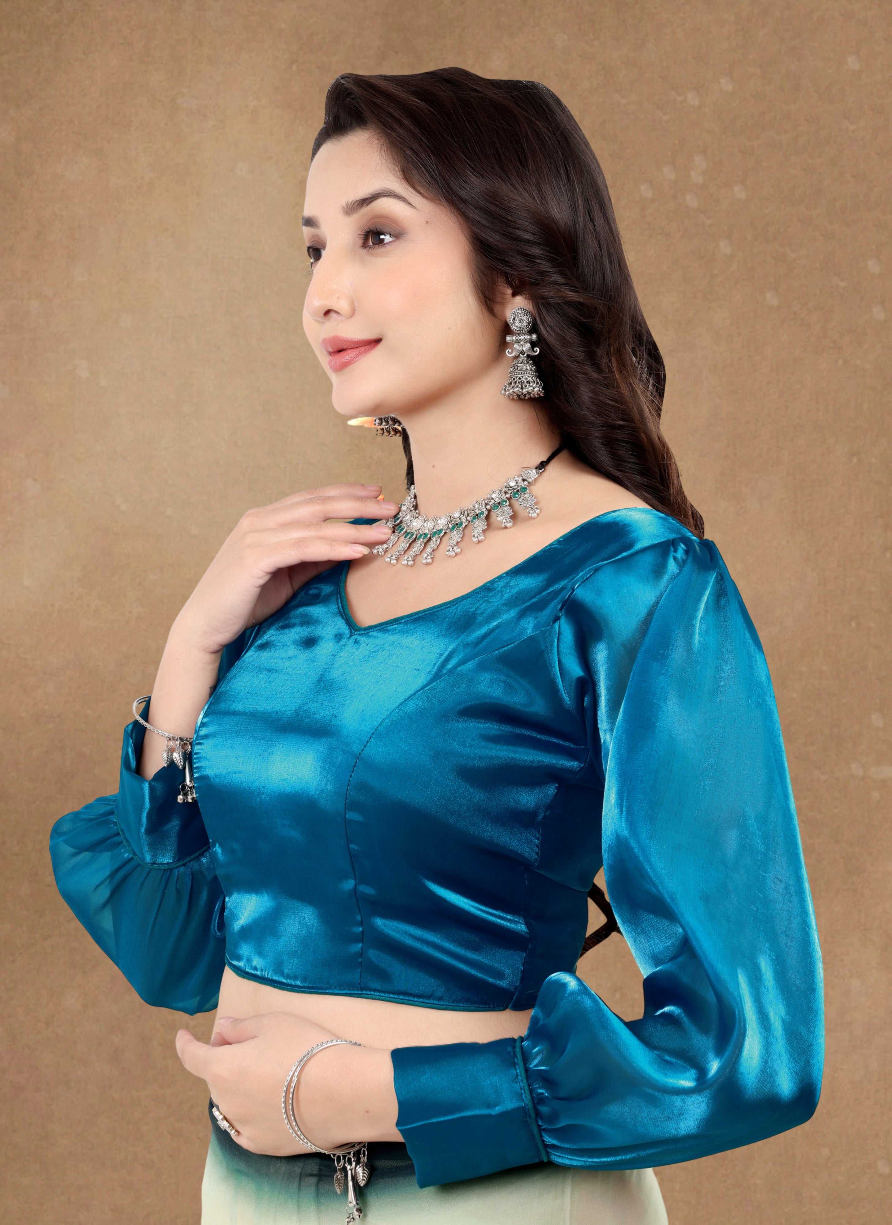 Solid Imported Organza Full Sleeve blouse For Women, Zimmy Choo Fabric Blouse For Women, Readymade Blouse, Full Stitched blouse, Fancy Design Blouse,