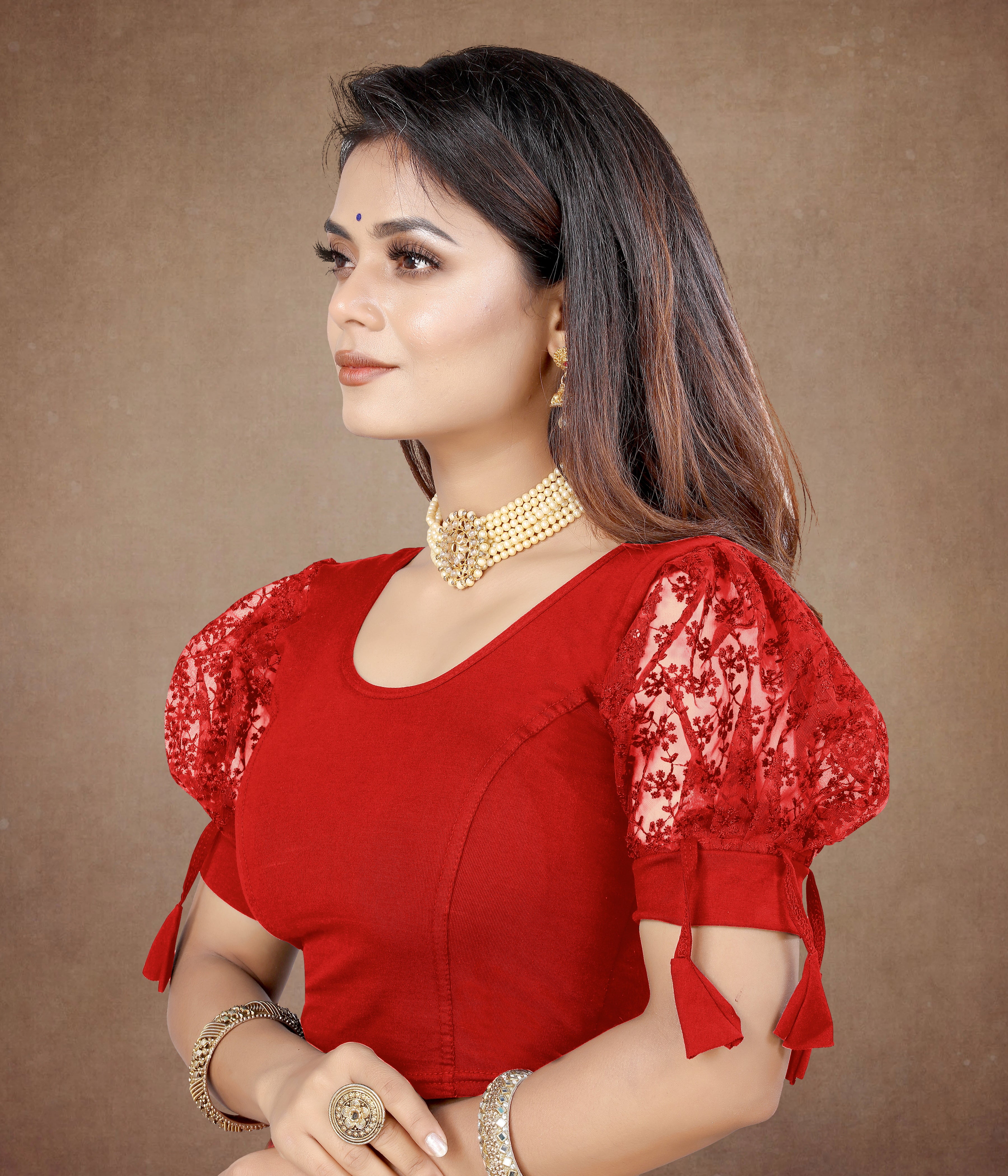 100% Cotton Lycra Full Stretchable Fancy Sleeve Original Cotton Lycra Blouse for women with Embroidery Work and Stylist Work And Fancy On Sleeves