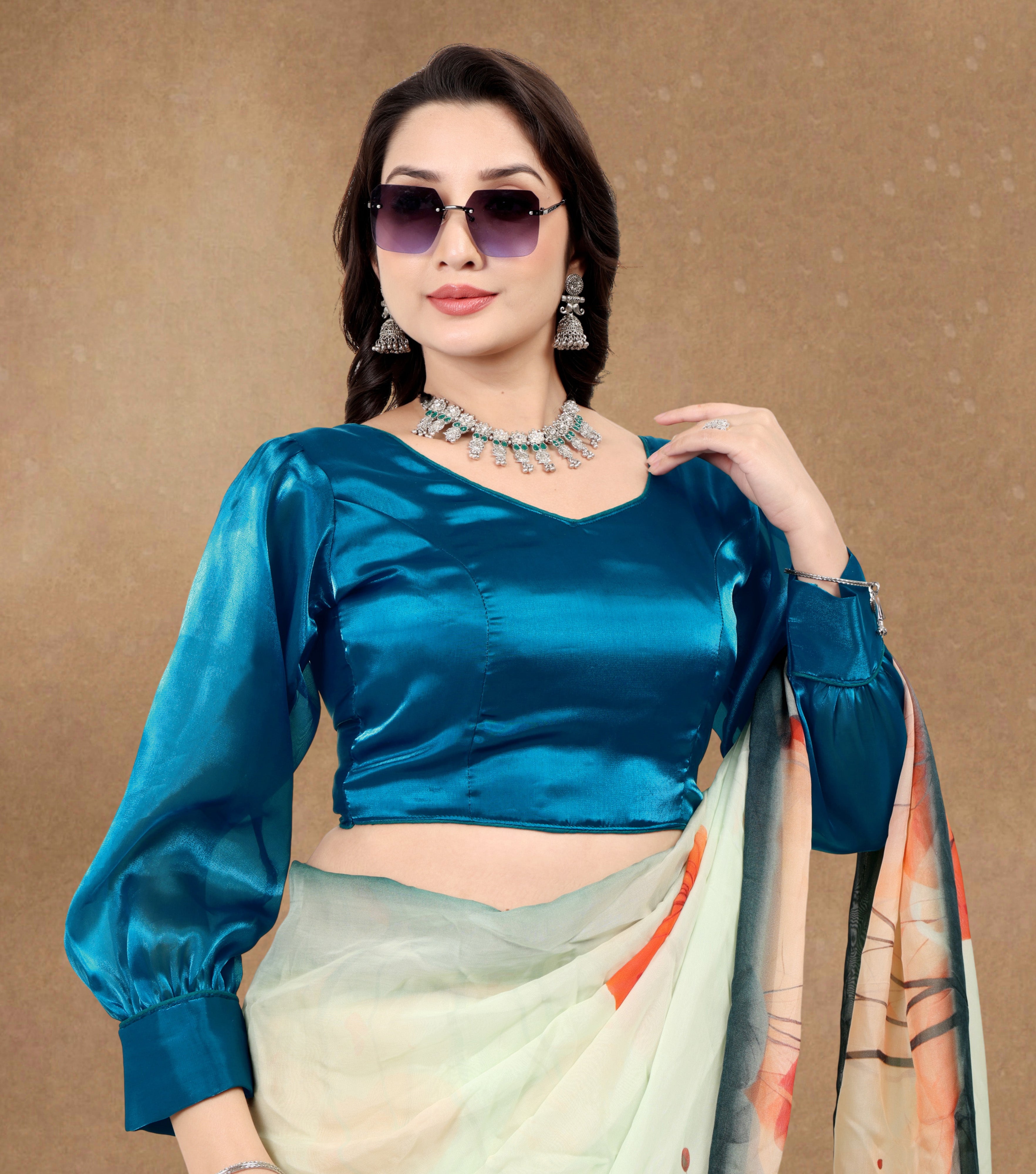 Solid Imported Organza Full Sleeve blouse For Women, Zimmy Choo Fabric Blouse For Women, Readymade Blouse, Full Stitched blouse, Fancy Design Blouse,
