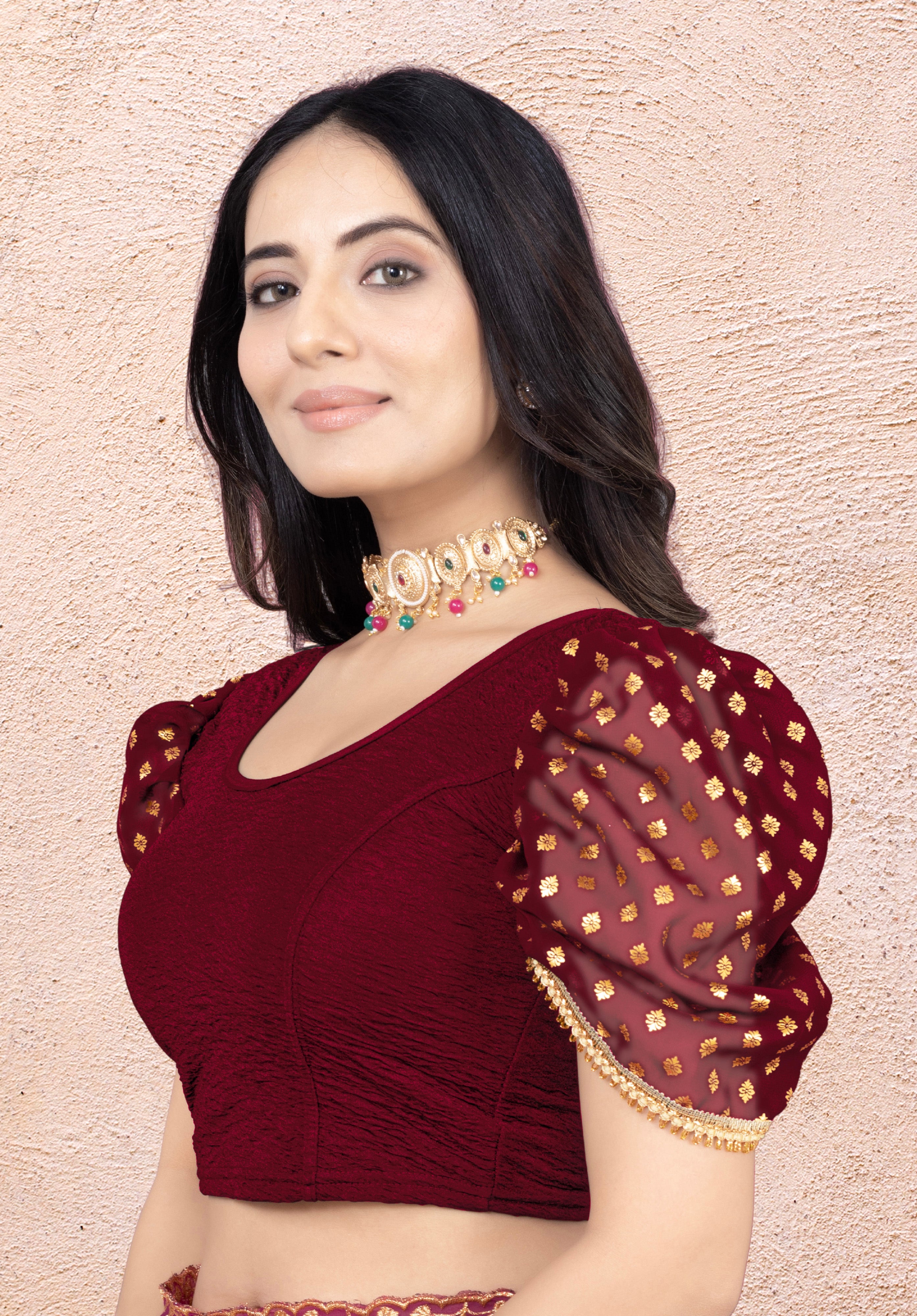 Readymade Printed Stretchable Latest Blouse for Women, Lace Work Best Readymade Blouse Designer for Women Stylish Fashion Neck Stretchable (Free Size)