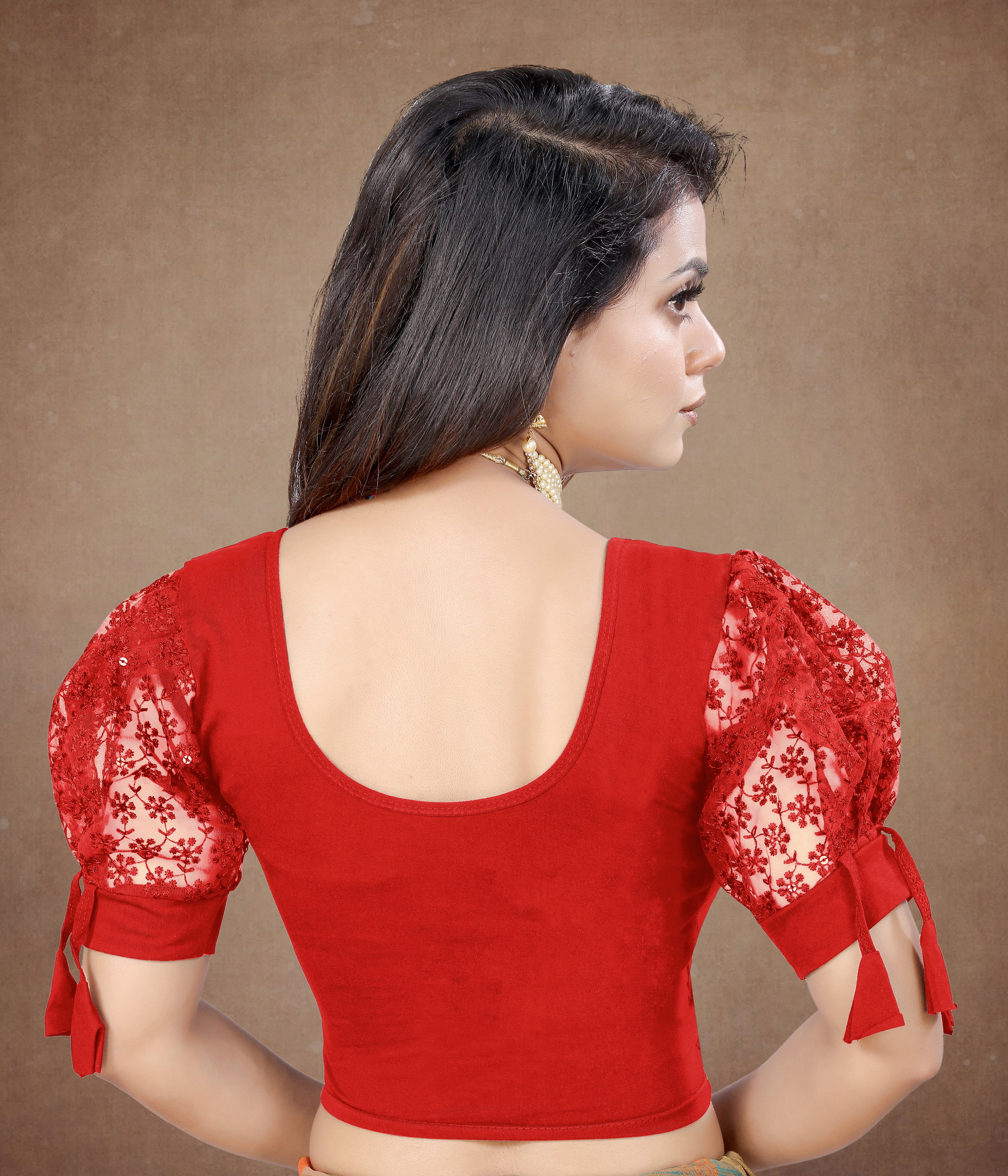 100% Cotton Lycra Full Stretchable Fancy Sleeve Original Cotton Lycra Blouse for women with Embroidery Work and Stylist Work And Fancy On Sleeves