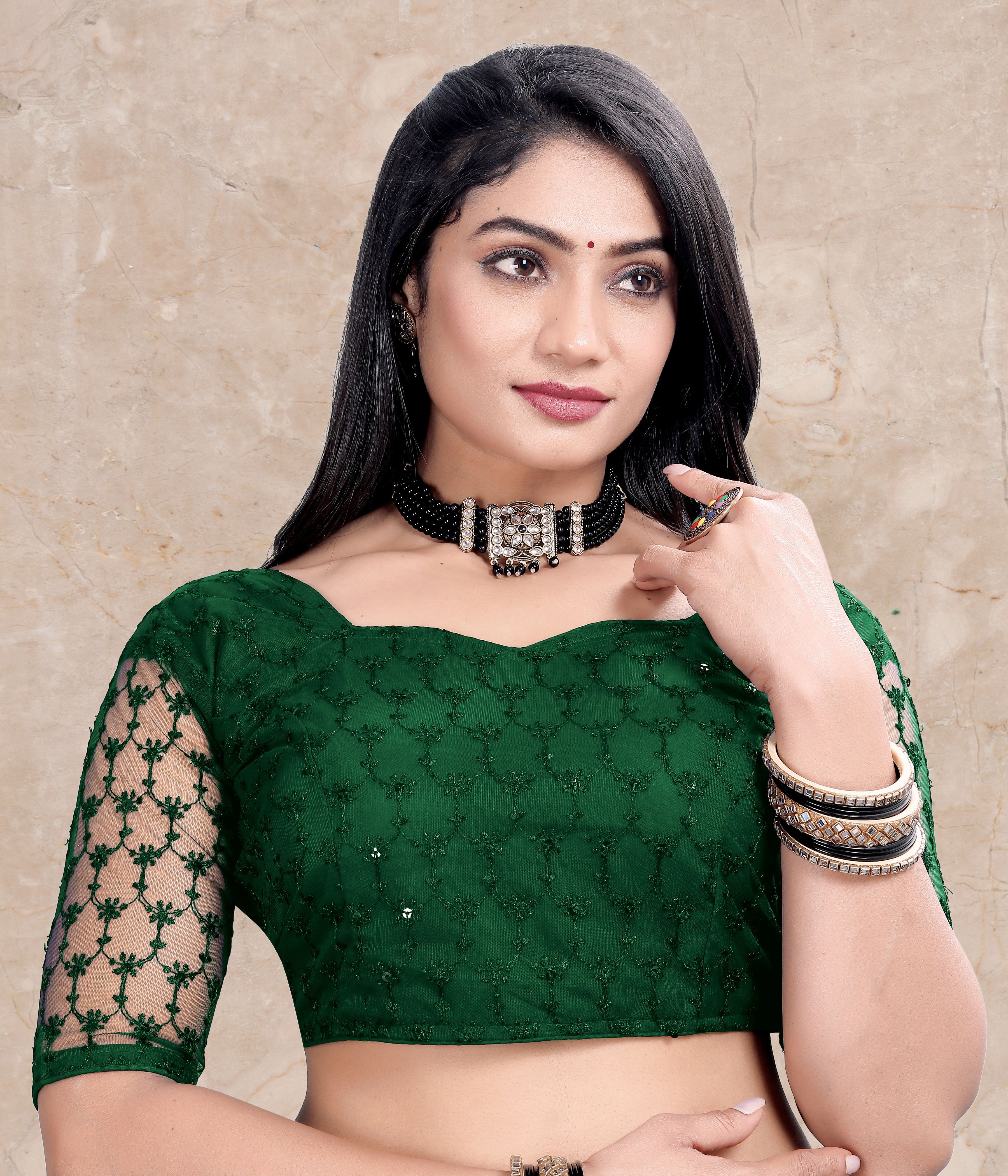 Net Sleeve Embroidery Work Fancy Padded Blouse for Women's stylist blouse for women, Readymade blouse for women