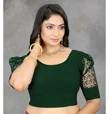 Stretchable Lycra Casual Round Neck Short Sleeves, Solid Lycra Blouse for Women, Fancy and Trendy blouse for girls and women With Stylist Net Pattern, New Designer Blouse