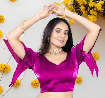 •  Premium Zimmy  Choo Fabric Blouse for Women with Butterfly Sleeves and Designer Finish, Perfect for Saree and Lehenga Pairing, Ideal for Wedding Wear