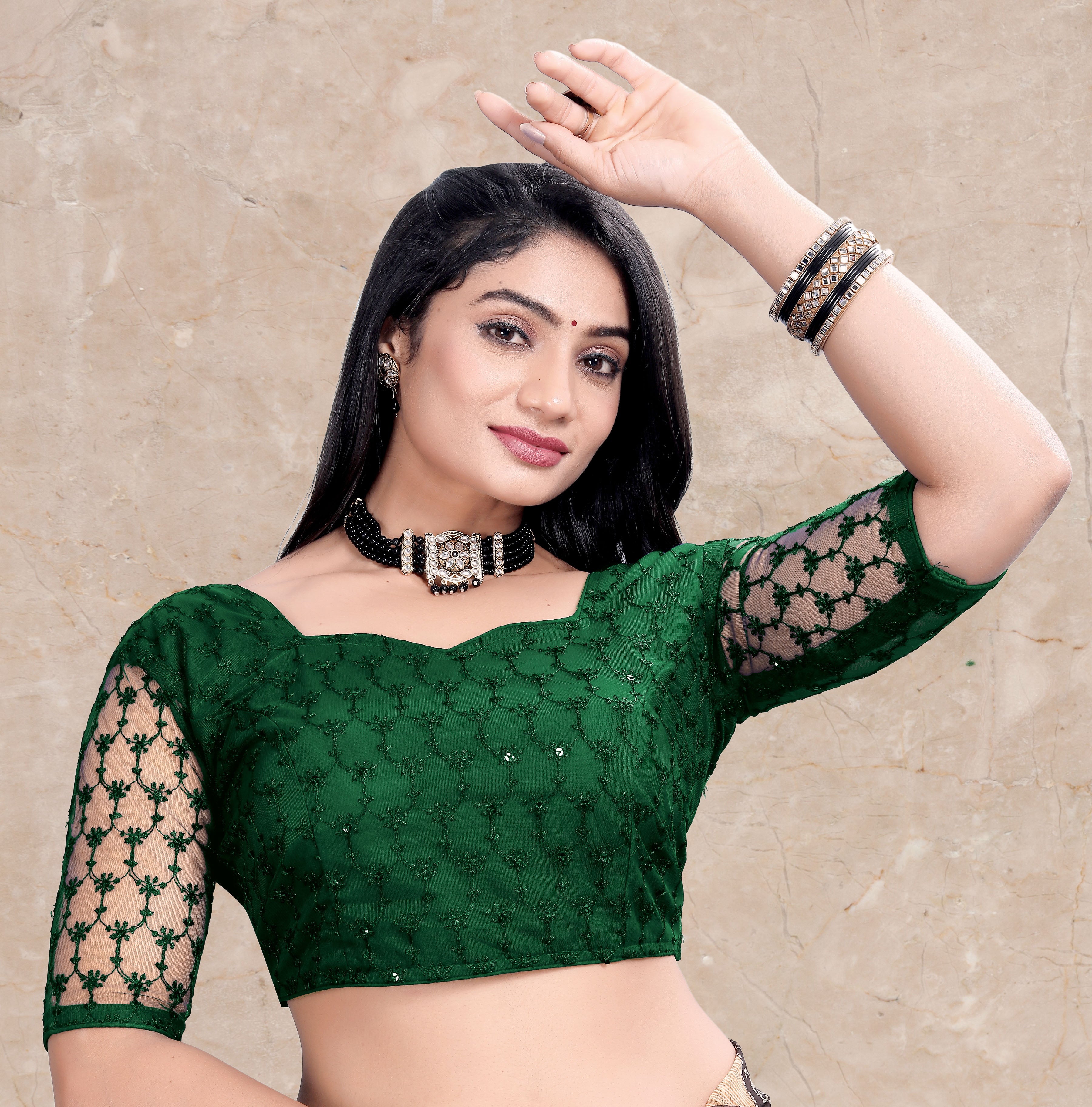Net Sleeve Embroidery Work Fancy Padded Blouse for Women's stylist blouse for women, Readymade blouse for women
