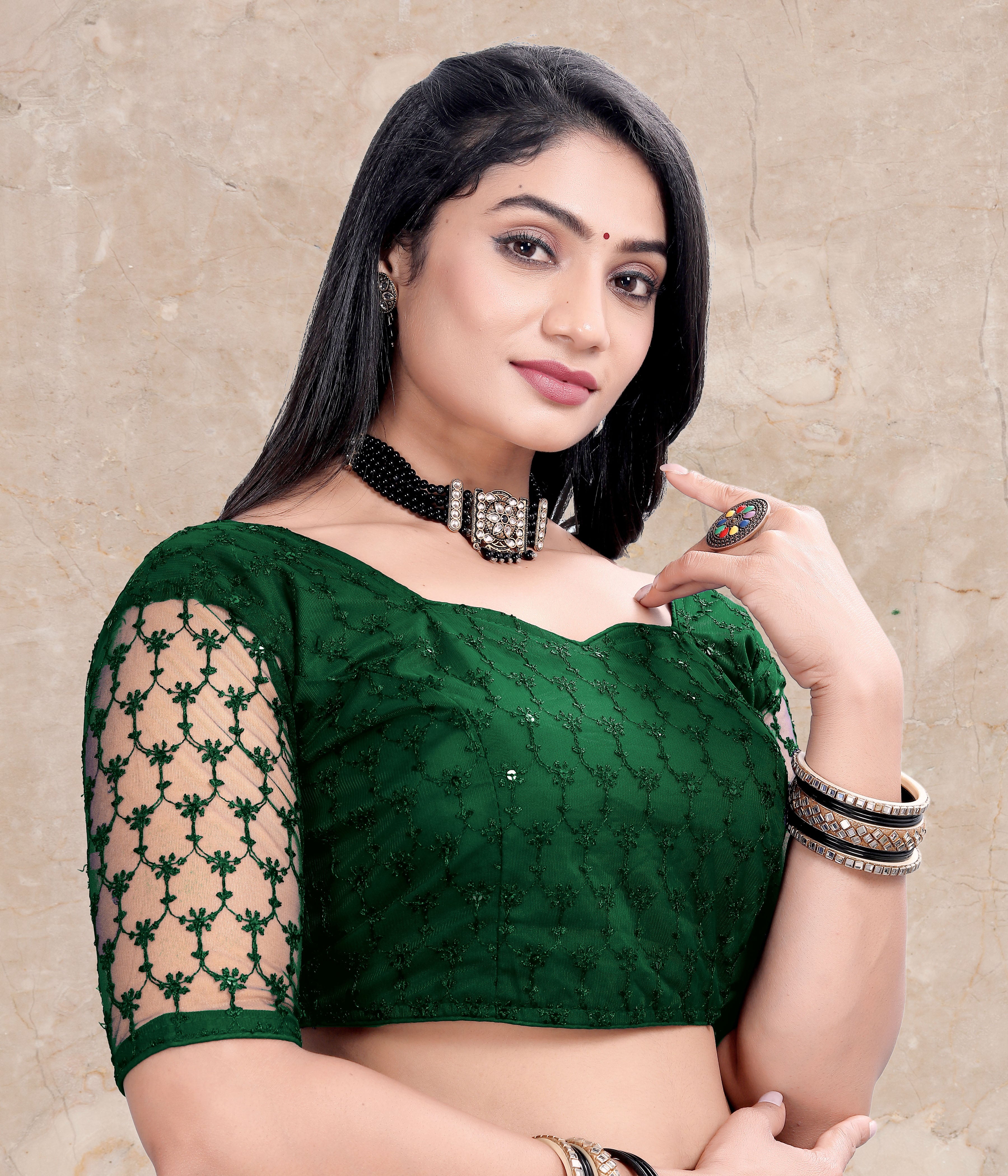 Net Sleeve Embroidery Work Fancy Padded Blouse for Women's stylist blouse for women, Readymade blouse for women