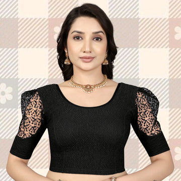 Imported Stretchable Lycra Full Stitched Blouse for women with Embroidery and Saquanc Work On Sleeve, Latest Lycra Blouse, Half Sleeve Blouse