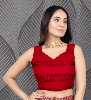 Readymade Sleeveless Alterable Net Stylist Siflli Blouse, Sleeveless Embroidery Work Bollywood Blouse for Wedding Party for Women, Stylist blouse