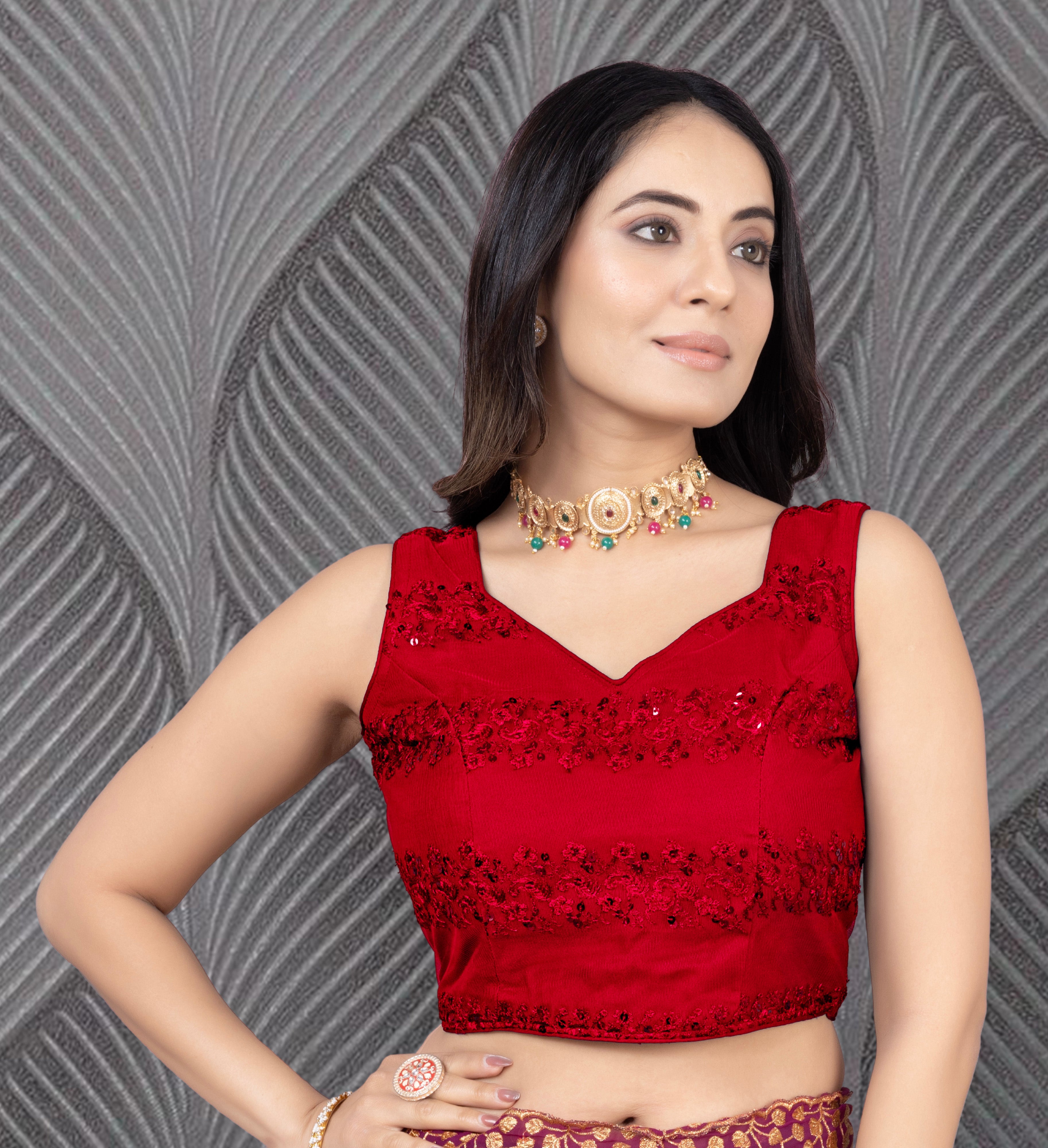 Readymade Sleeveless Alterable Net Stylist Siflli Blouse, Sleeveless Embroidery Work Bollywood Blouse for Wedding Party for Women, Stylist blouse