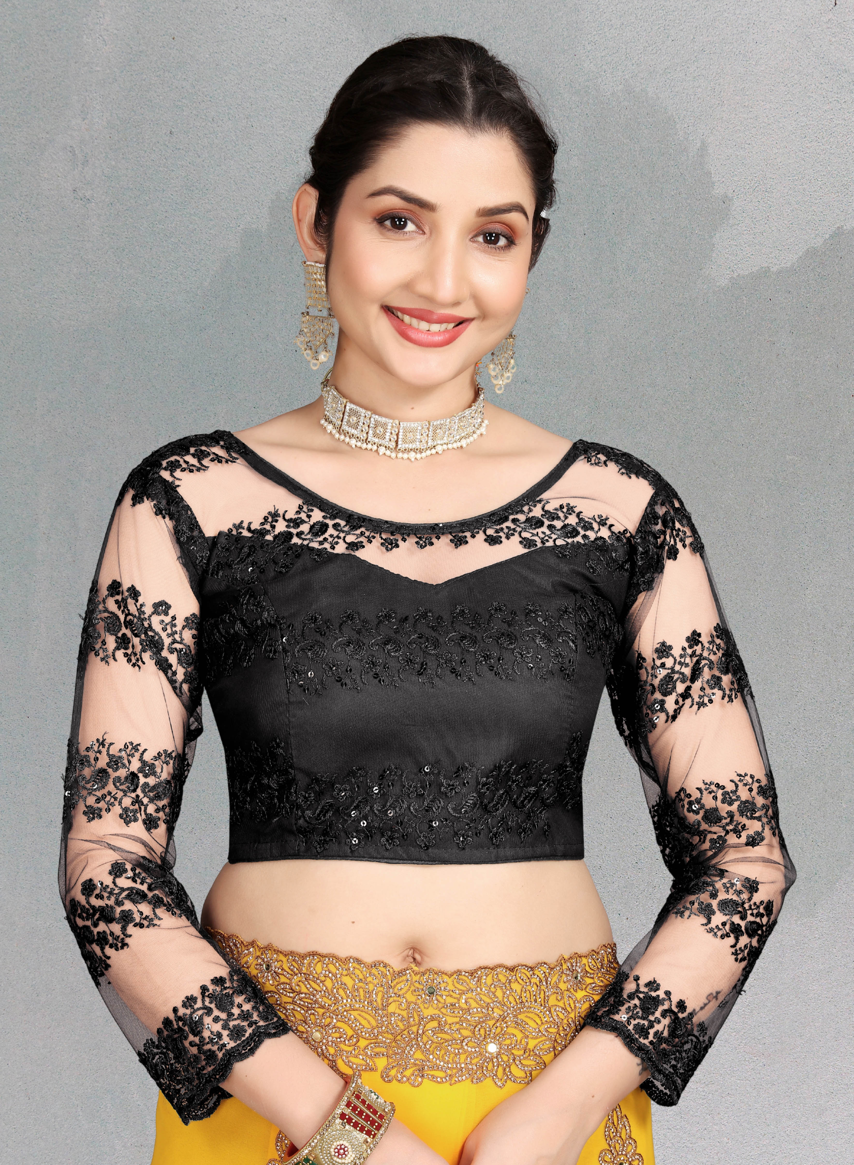 Latest Designer Embroidery With Stylist  Blouse For Women, Stylist Net Blouse For Women, New Design Blouse Fancy Pattern With Net Blouse Full sleeve blouse