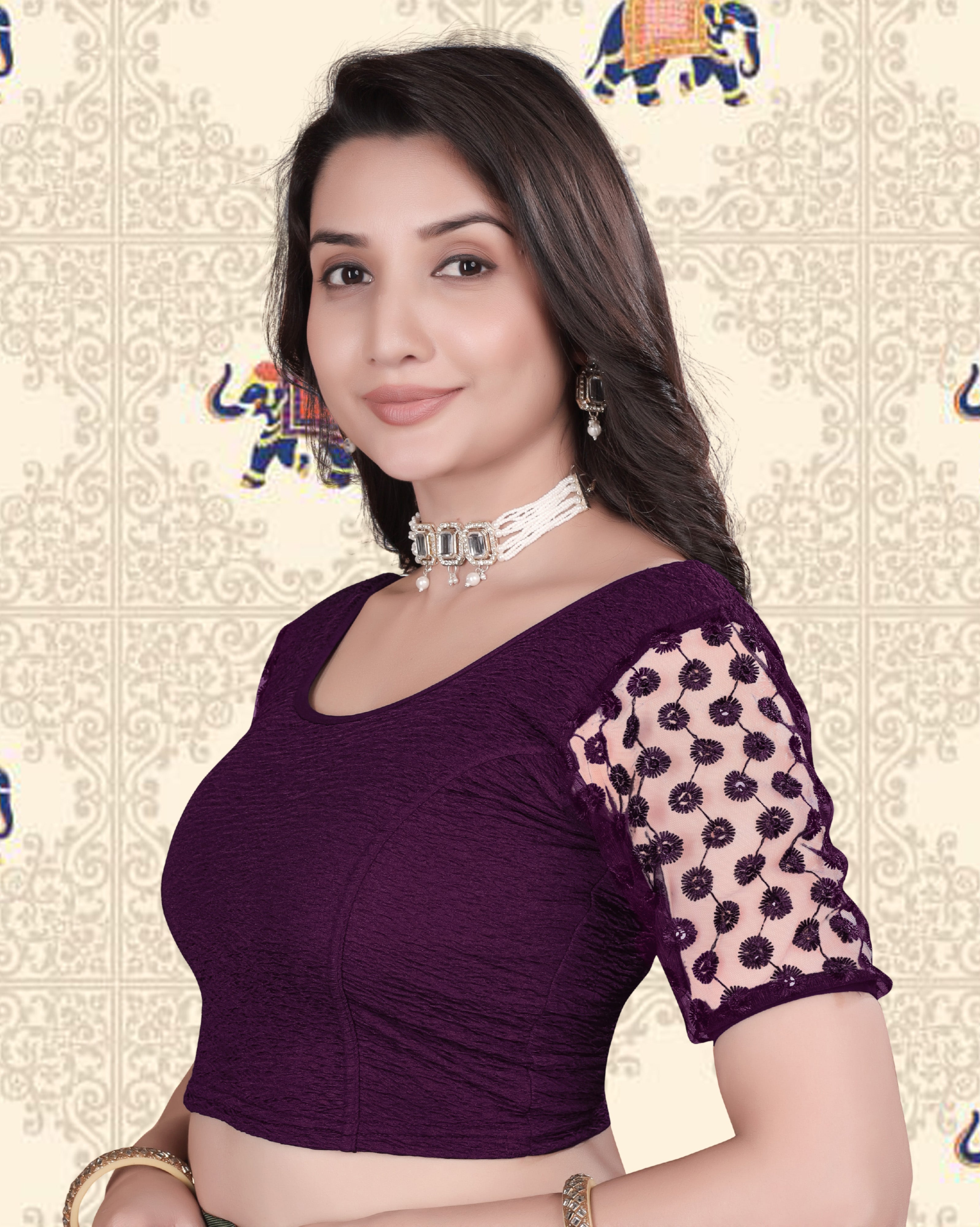 Solid Stretchable Lycra Daily wear cotton blouse, Stretchable blouse for women stylist sleeve with embroidery work, Fancy Pattern Blouse For Women, New Designer Blouse with fancy sleeve