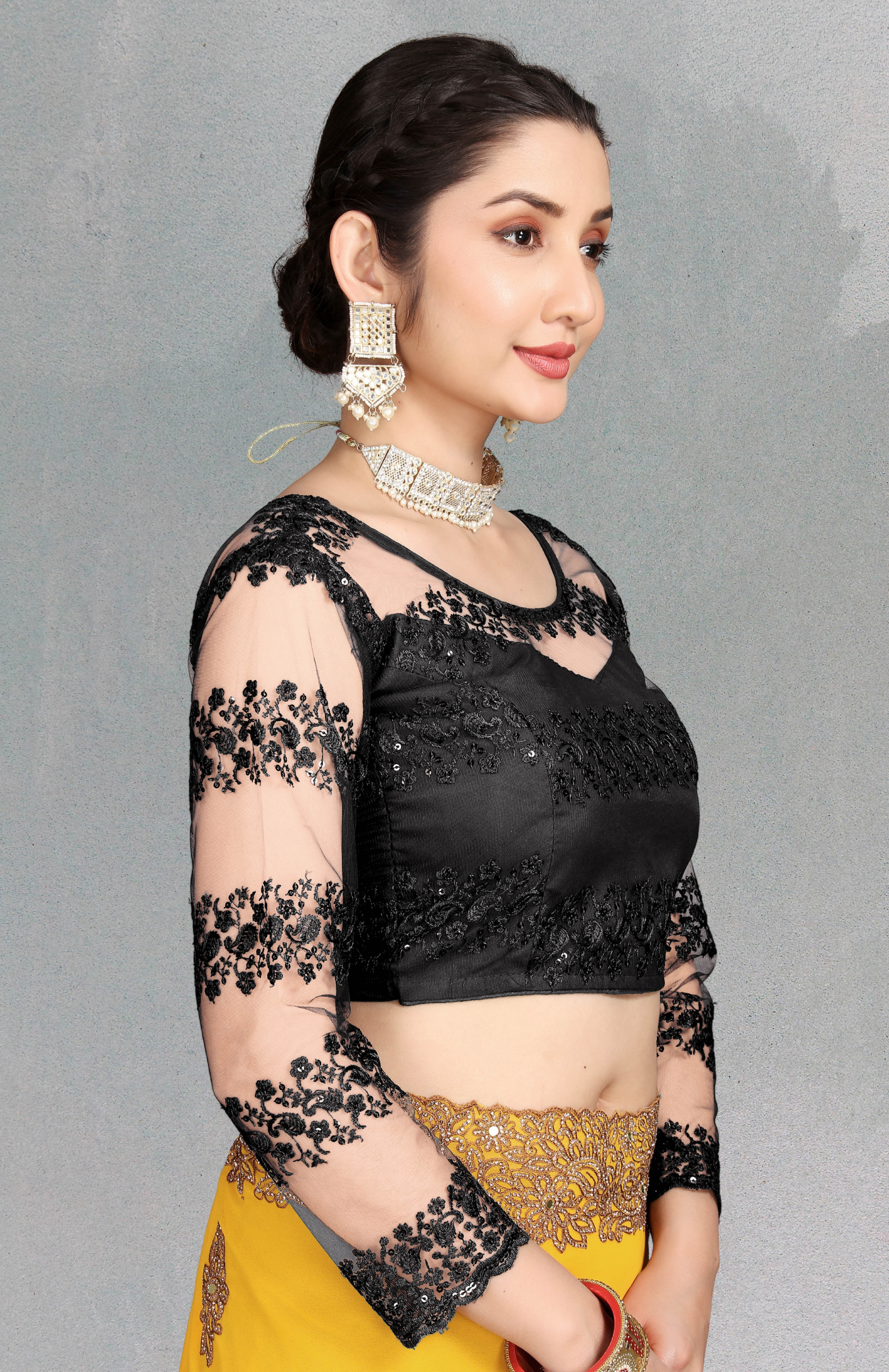Latest Designer Embroidery With Stylist  Blouse For Women, Stylist Net Blouse For Women, New Design Blouse Fancy Pattern With Net Blouse Full sleeve blouse