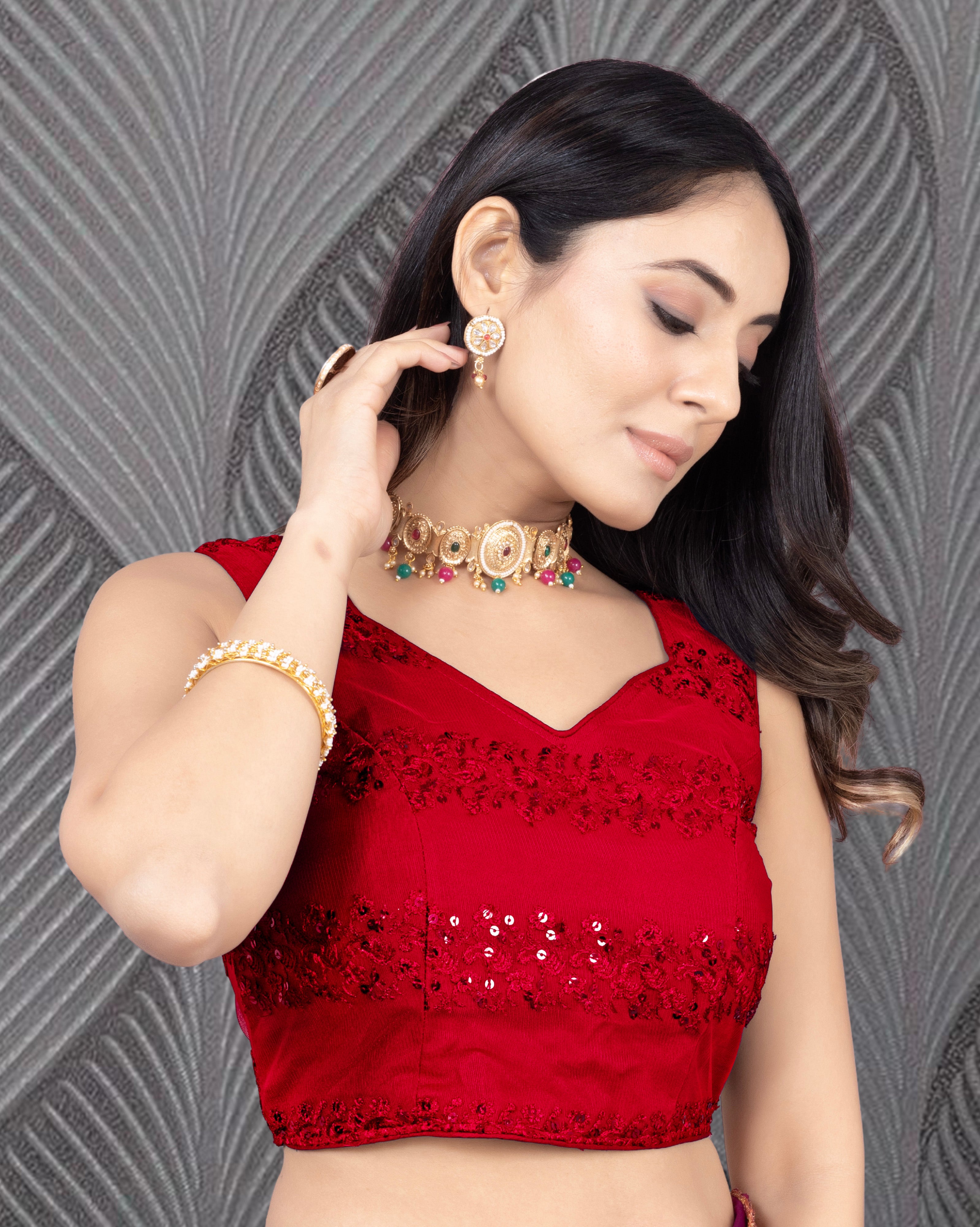 Readymade Sleeveless Alterable Net Stylist Siflli Blouse, Sleeveless Embroidery Work Bollywood Blouse for Wedding Party for Women, Stylist blouse