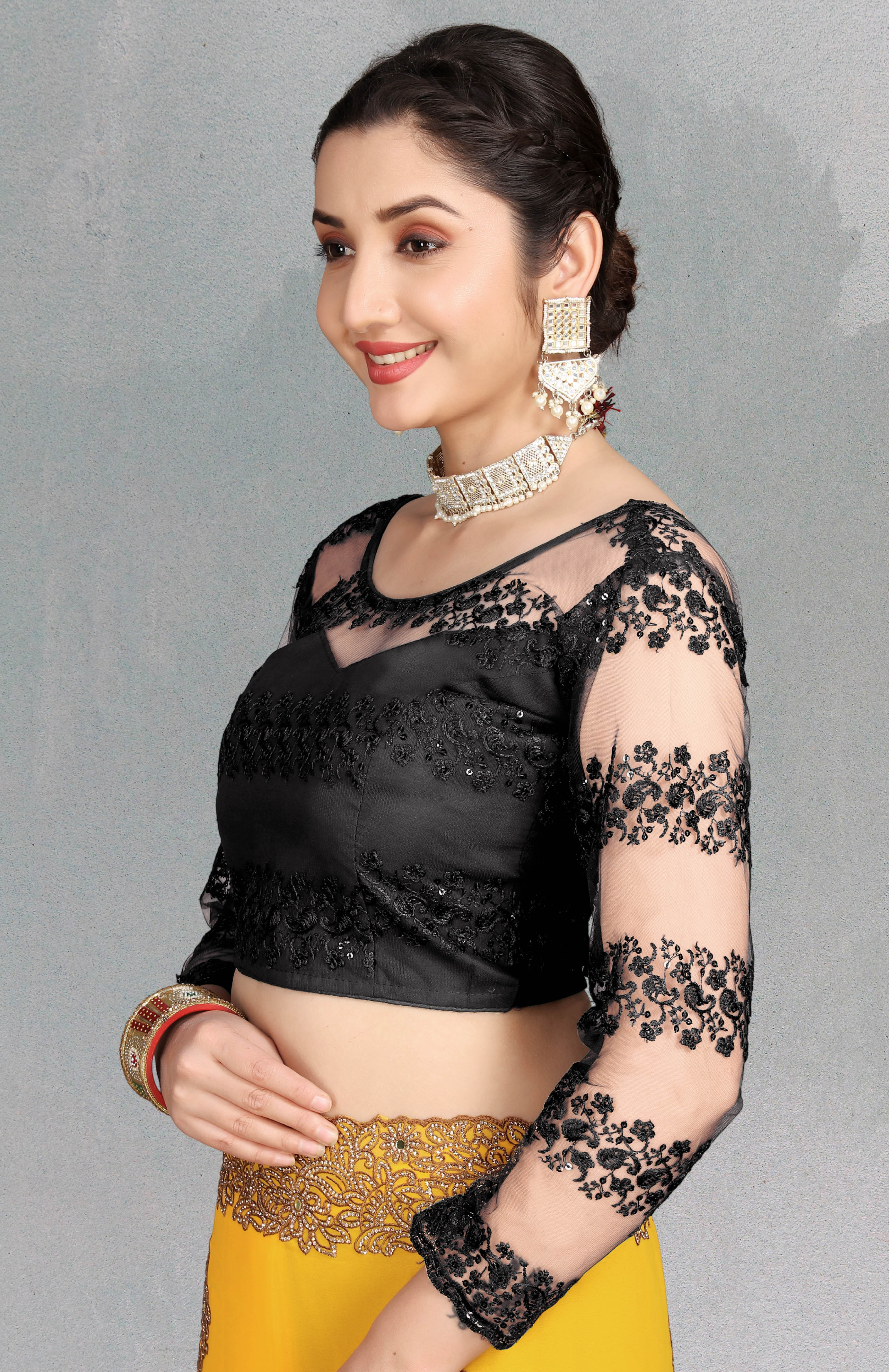 Latest Designer Embroidery With Stylist  Blouse For Women, Stylist Net Blouse For Women, New Design Blouse Fancy Pattern With Net Blouse Full sleeve blouse
