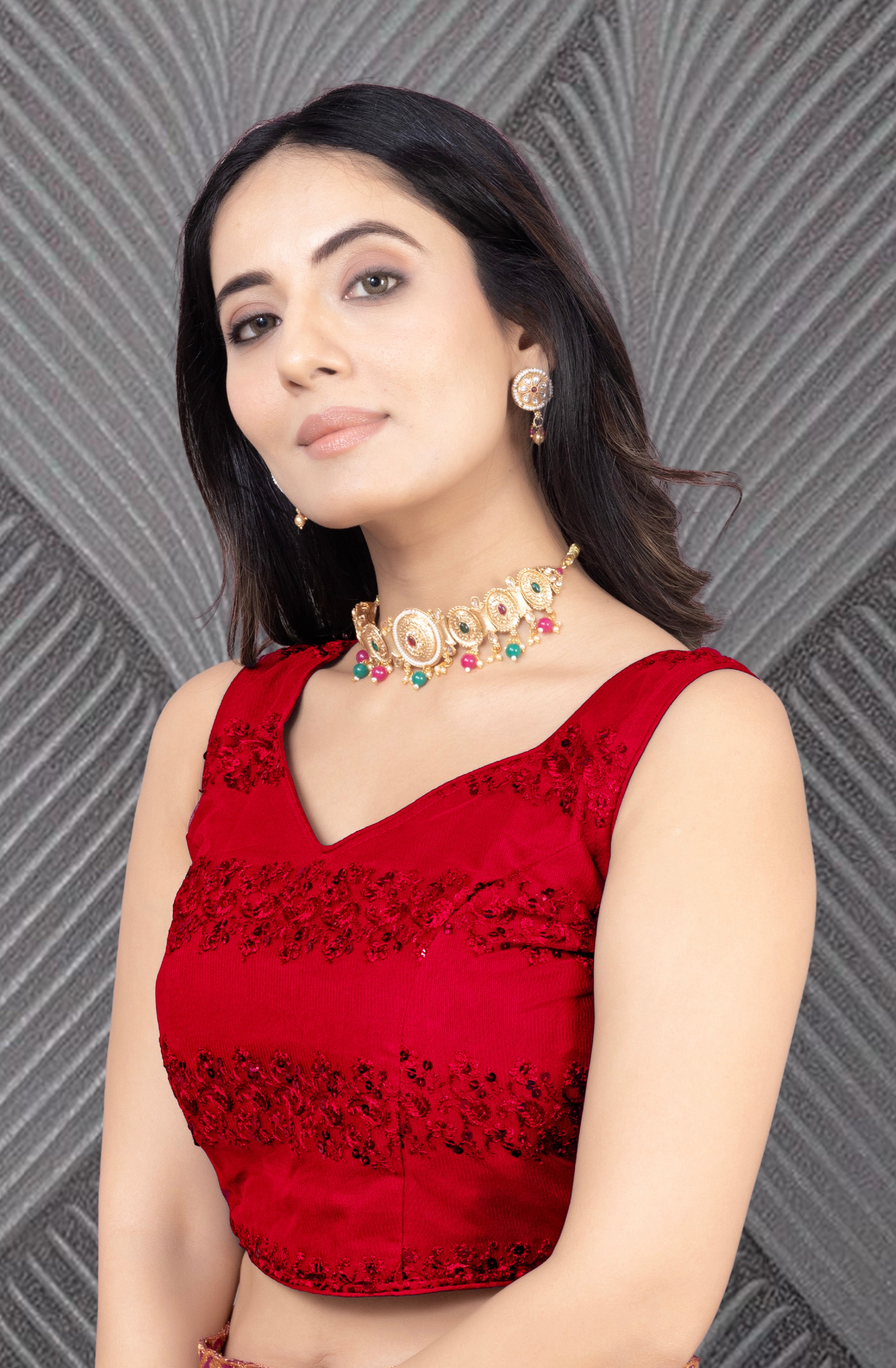 Readymade Sleeveless Alterable Net Stylist Siflli Blouse, Sleeveless Embroidery Work Bollywood Blouse for Wedding Party for Women, Stylist blouse