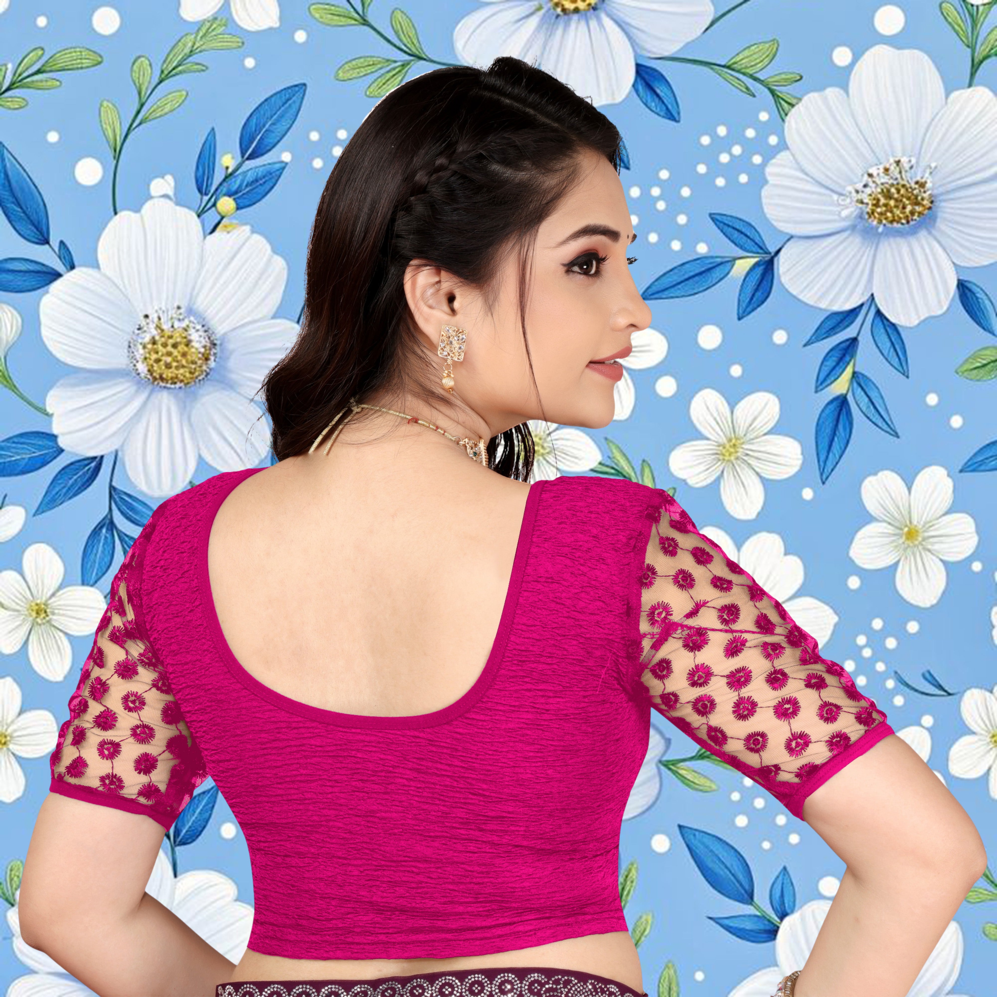 Solid Stretchable Lycra Daily wear cotton blouse, Stretchable blouse for women stylist sleeve with embroidery work, Fancy Pattern Blouse For Women, New Designer Blouse with fancy sleeve