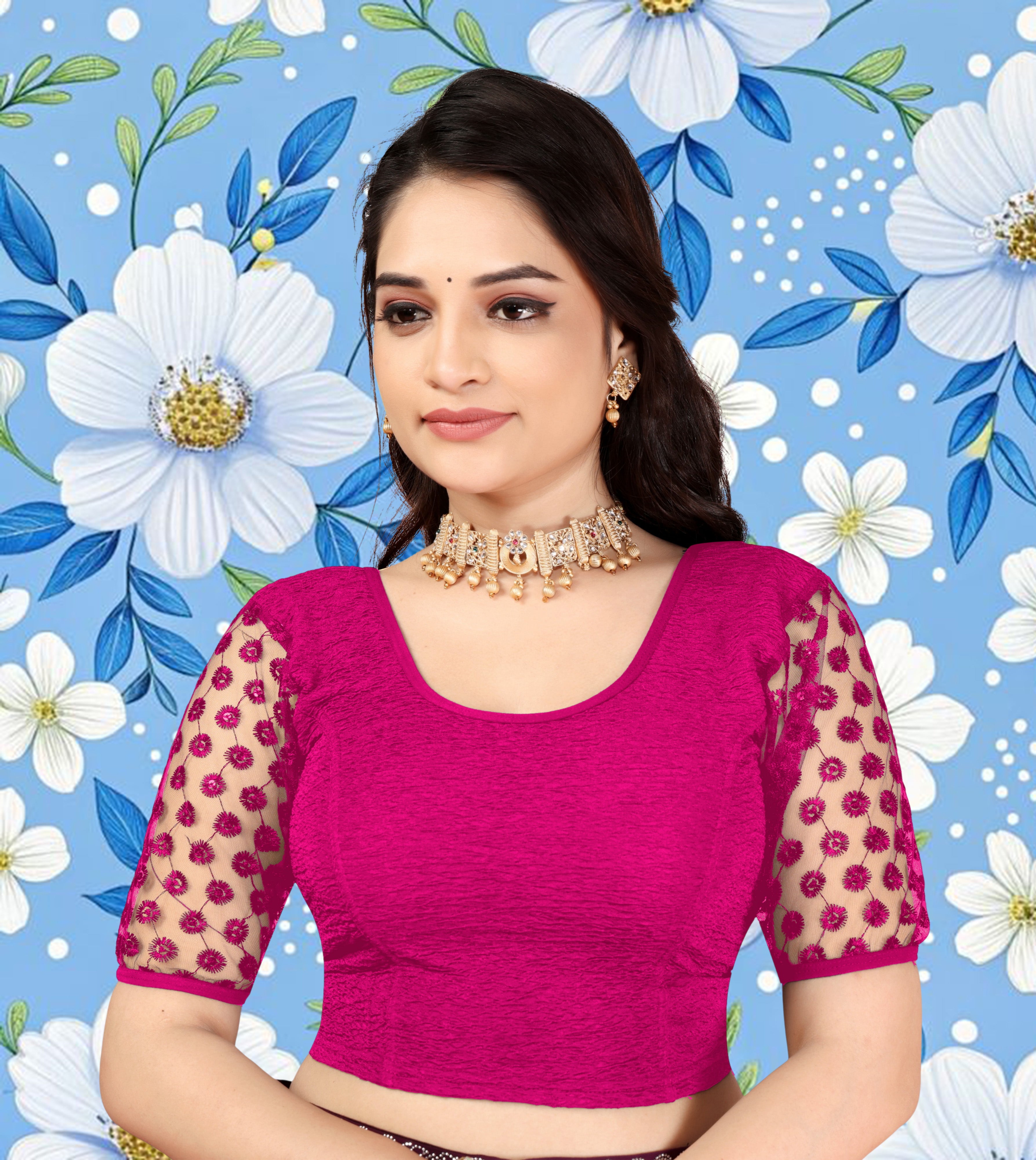 Solid Stretchable Lycra Daily wear cotton blouse, Stretchable blouse for women stylist sleeve with embroidery work, Fancy Pattern Blouse For Women, New Designer Blouse with fancy sleeve