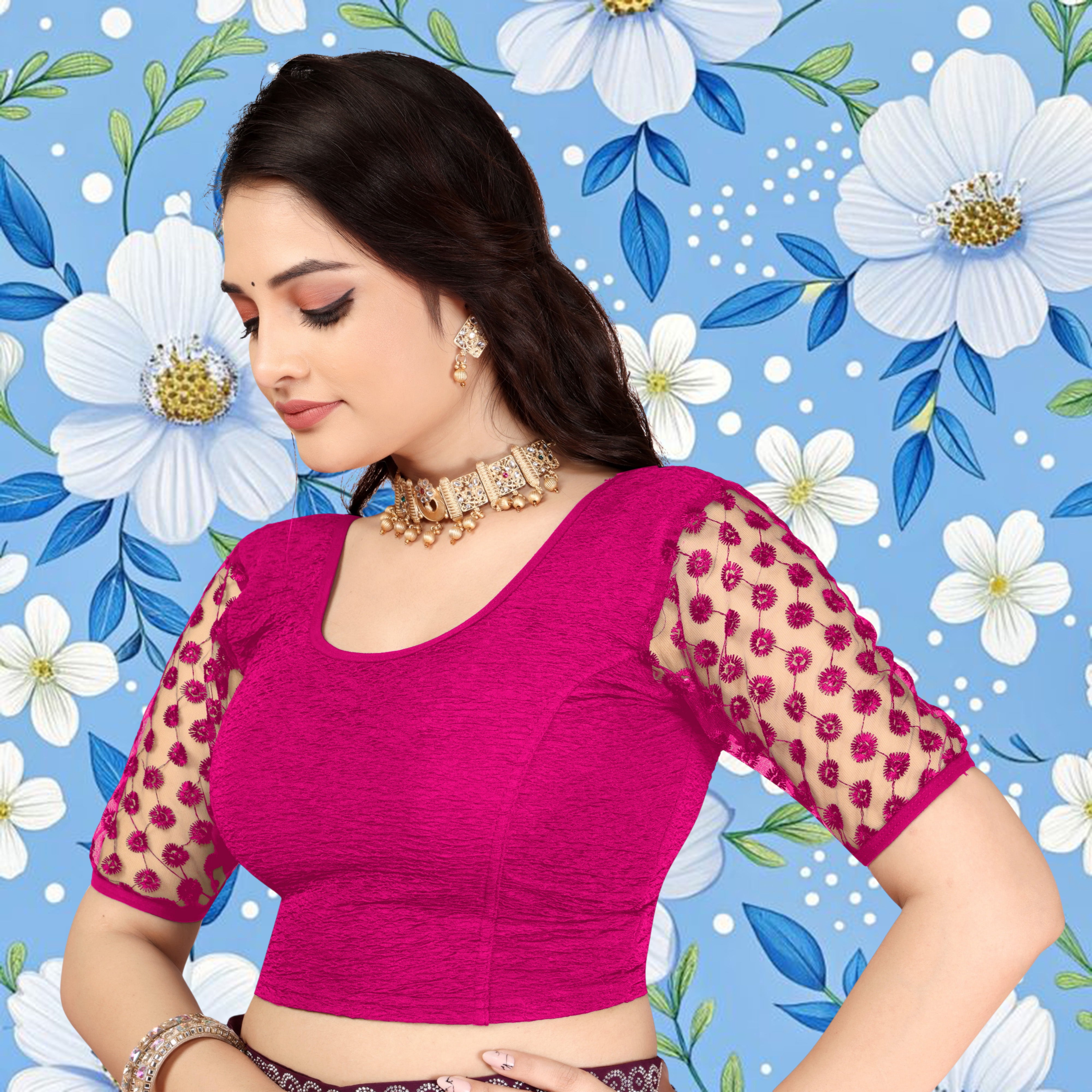 Solid Stretchable Lycra Daily wear cotton blouse, Stretchable blouse for women stylist sleeve with embroidery work, Fancy Pattern Blouse For Women, New Designer Blouse with fancy sleeve