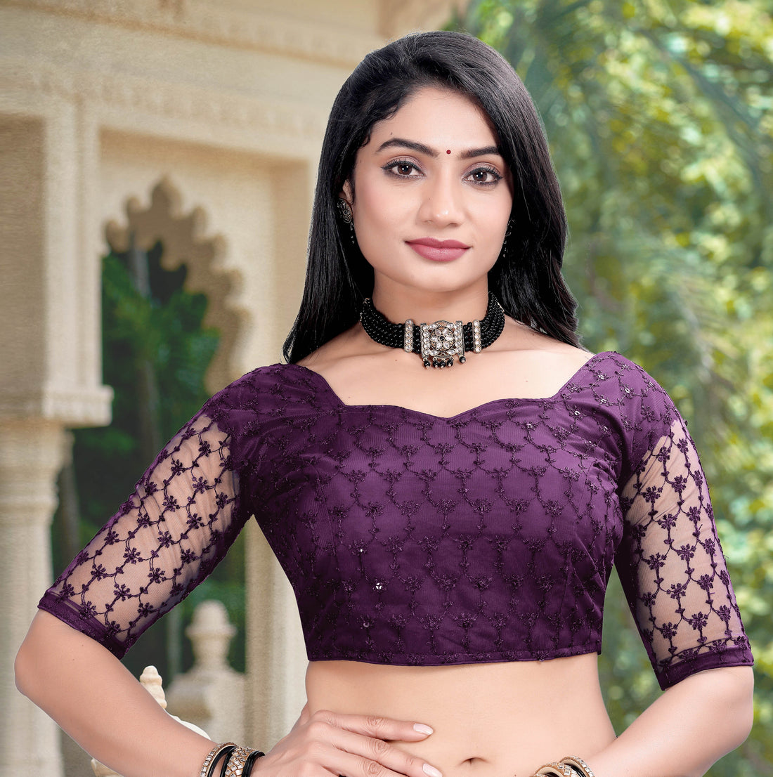 Modern Women Net Blouse with Fancy Back pattern and Embroidery and Sequenc Work, Readumade Blouse for women (Size from 30 to 38)