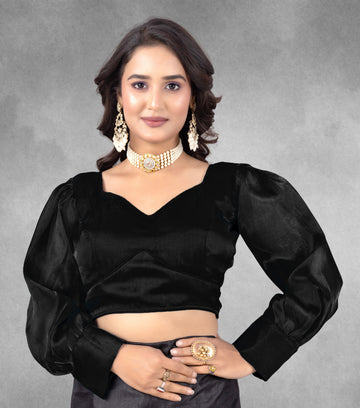 Solid Imported Organza Full Sleeve blouse For Women, ZimmyChoo Fabric Blouse For Women, Readymade Blouse, Full Stitched blouse, Fancy Design Blouse,