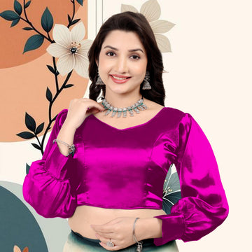 Zimmihoo Organza Party Wear Full Sleeve Blouse, V Neck Trending Saree Readymade Long Balloon Puff Sleeve Saree Blouse, Beautiful Blouse For Women.
