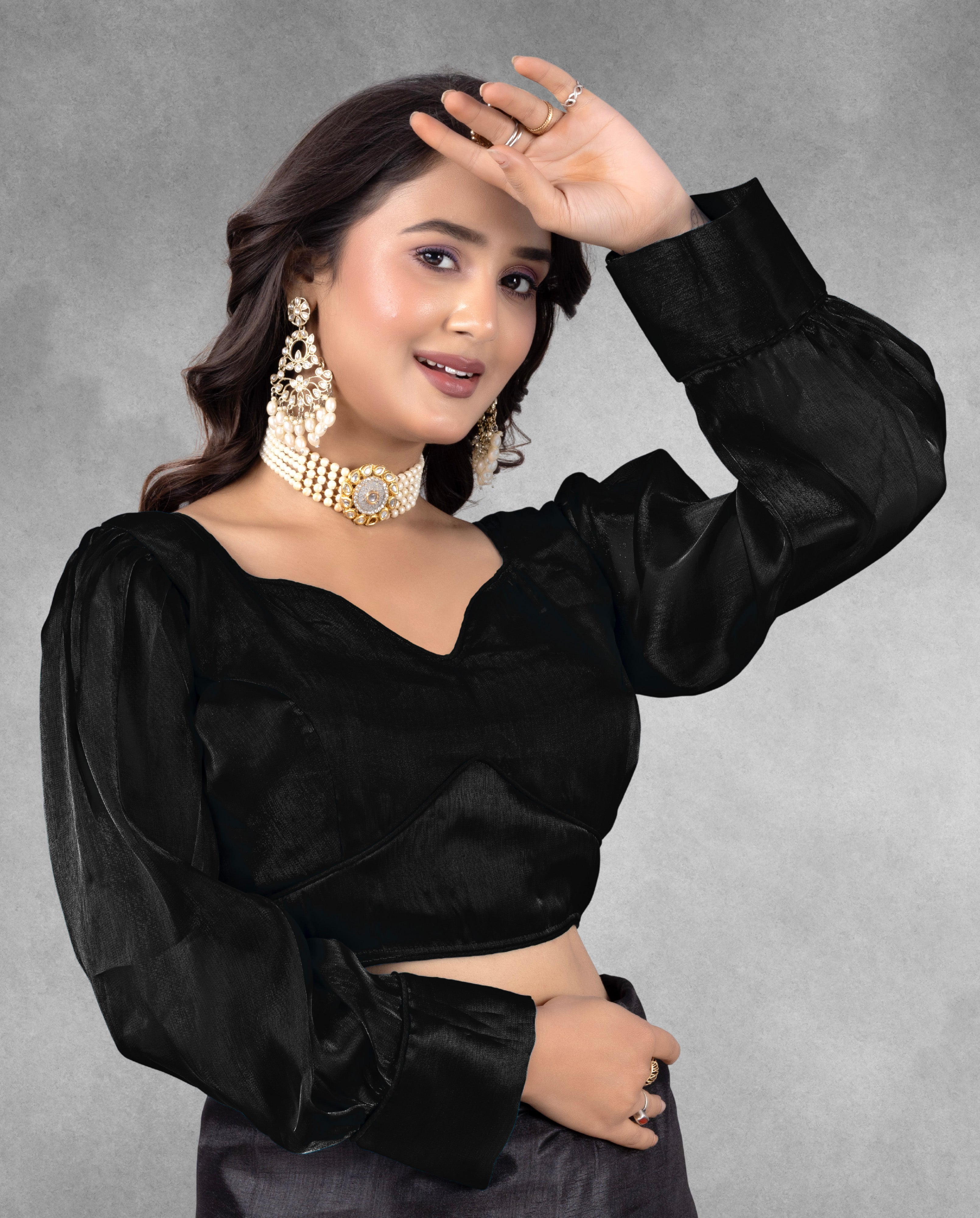 Solid Imported Organza Full Sleeve blouse For Women, ZimmyChoo Fabric Blouse For Women, Readymade Blouse, Full Stitched blouse, Fancy Design Blouse,