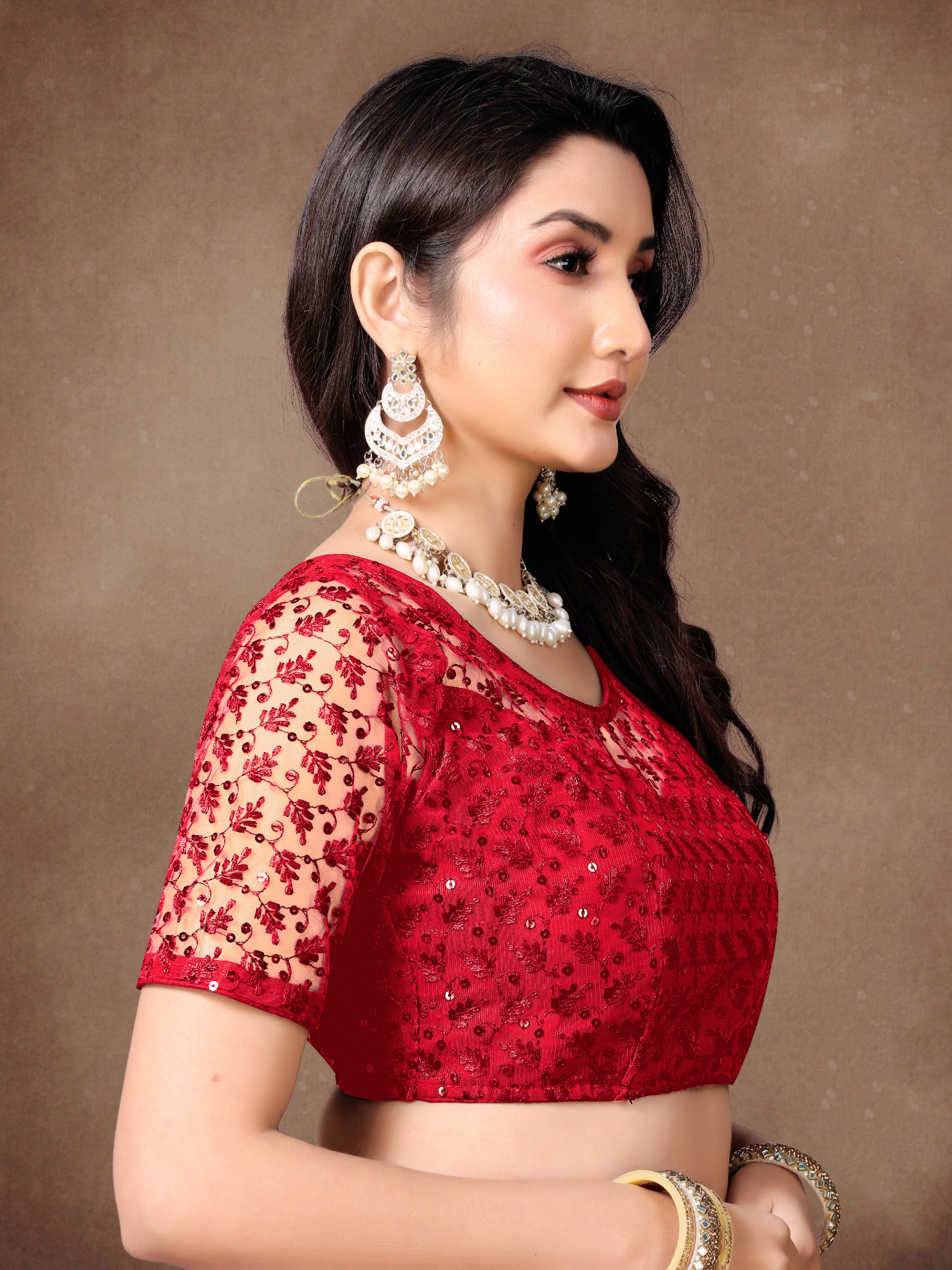 Full Stitched Net Blouse with Embroidery And Stylist Work Ready Made Net Blouse For Women