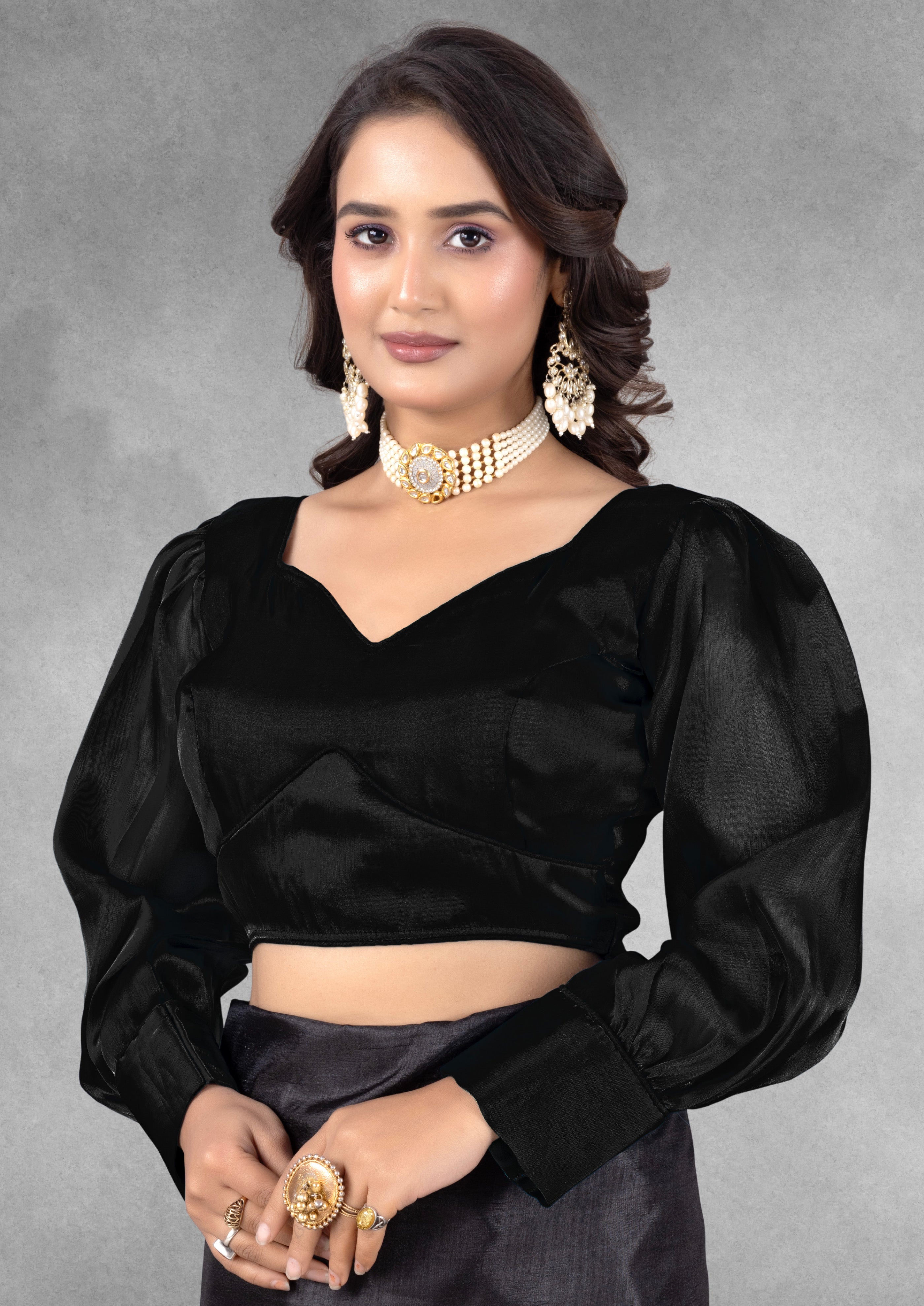 Solid Imported Organza Full Sleeve blouse For Women, ZimmyChoo Fabric Blouse For Women, Readymade Blouse, Full Stitched blouse, Fancy Design Blouse,