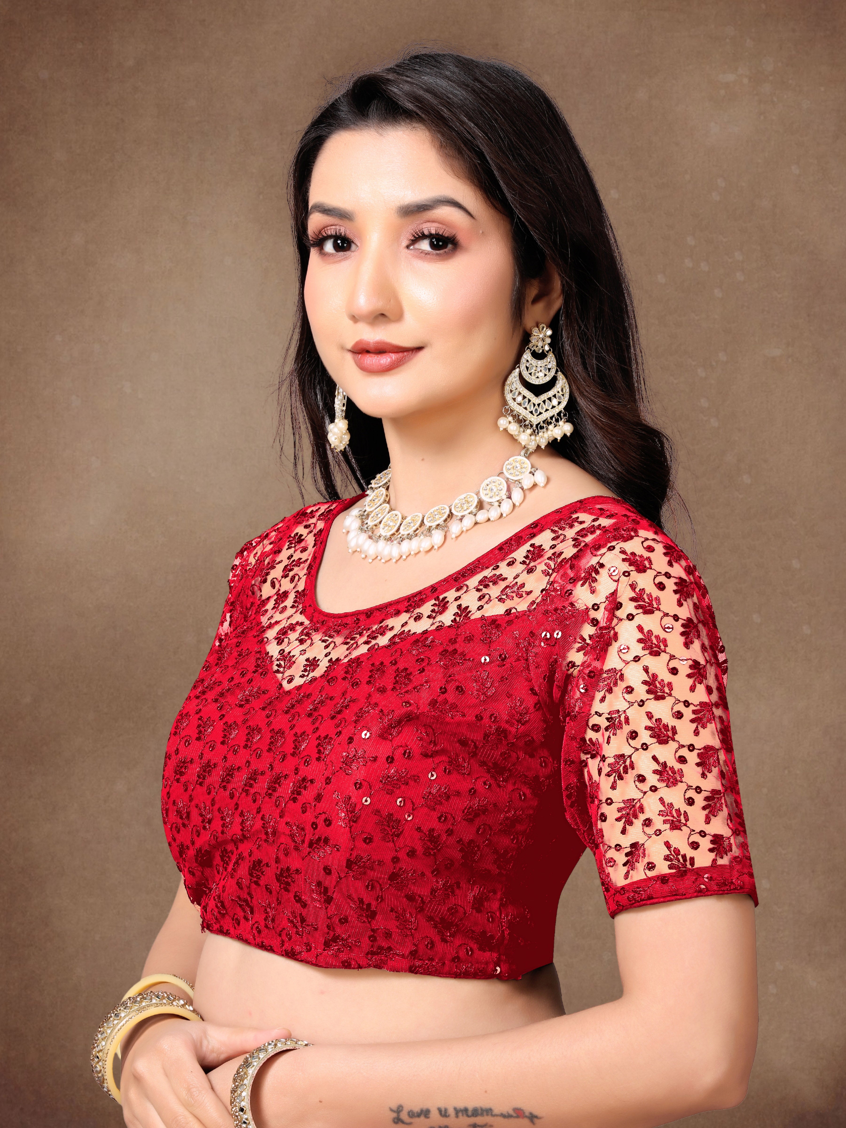 Full Stitched Net Blouse with Embroidery And Stylist Work Ready Made Net Blouse For Women