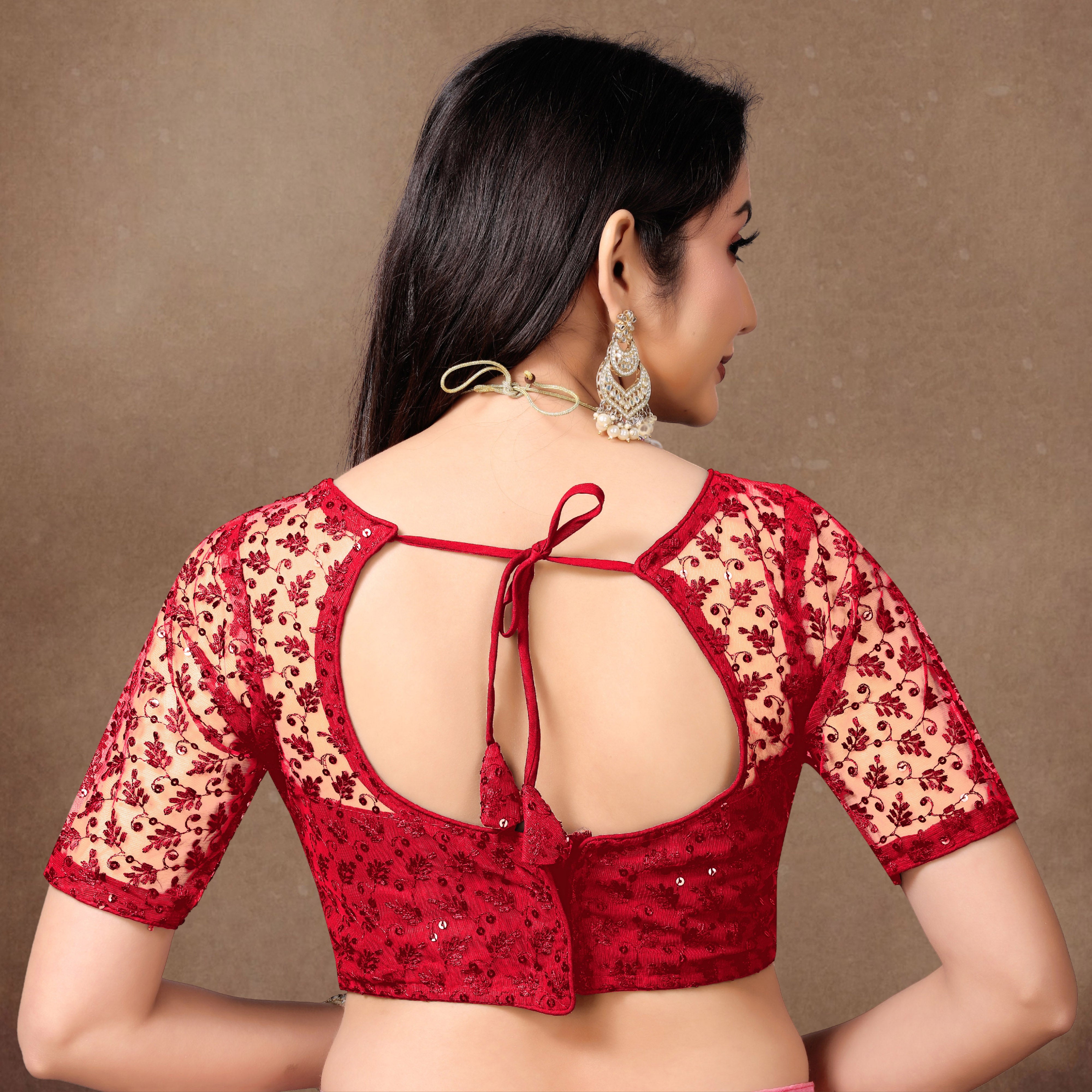 Full Stitched Net Blouse with Embroidery And Stylist Work Ready Made Net Blouse For Women