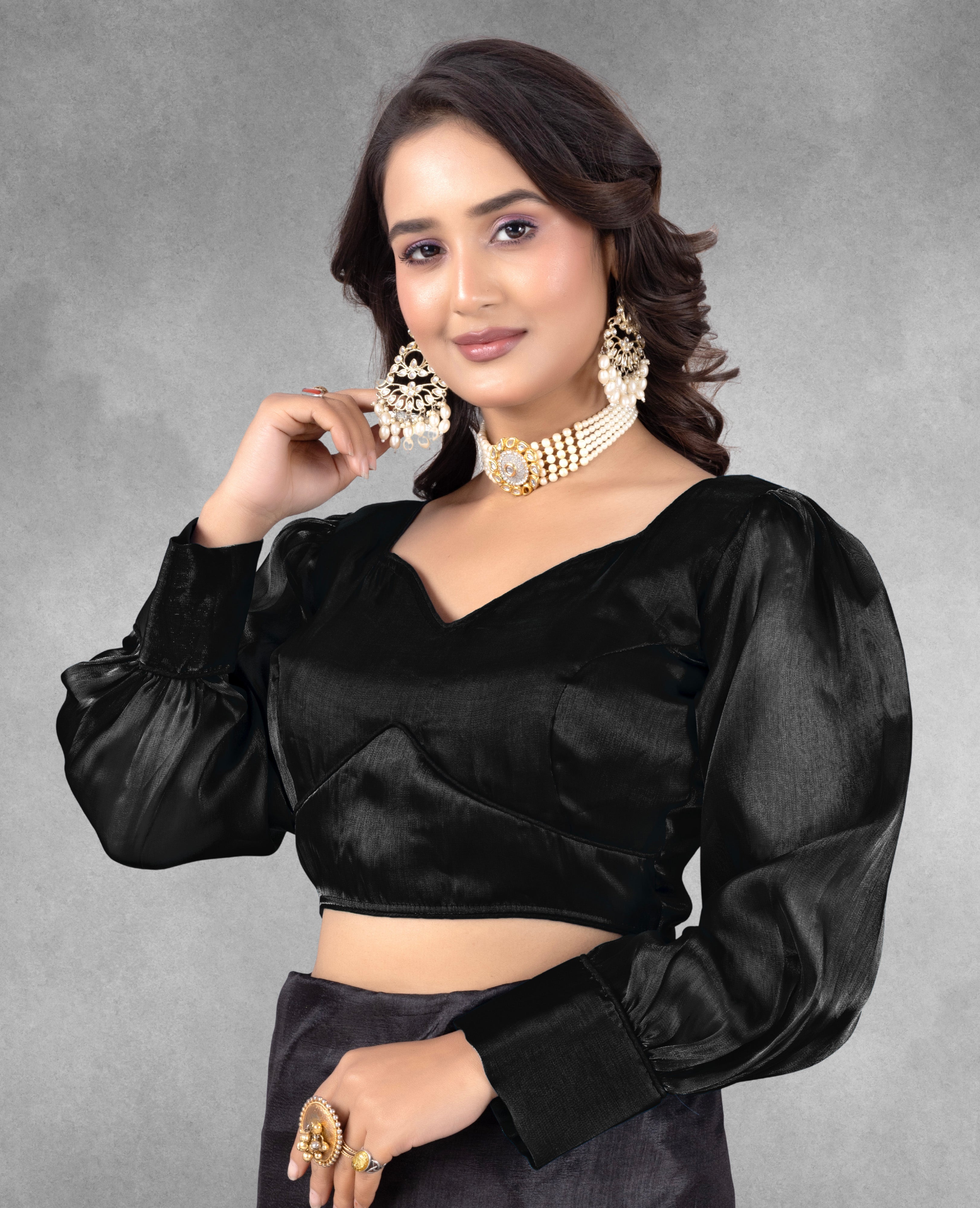 Solid Imported Organza Full Sleeve blouse For Women, ZimmyChoo Fabric Blouse For Women, Readymade Blouse, Full Stitched blouse, Fancy Design Blouse,