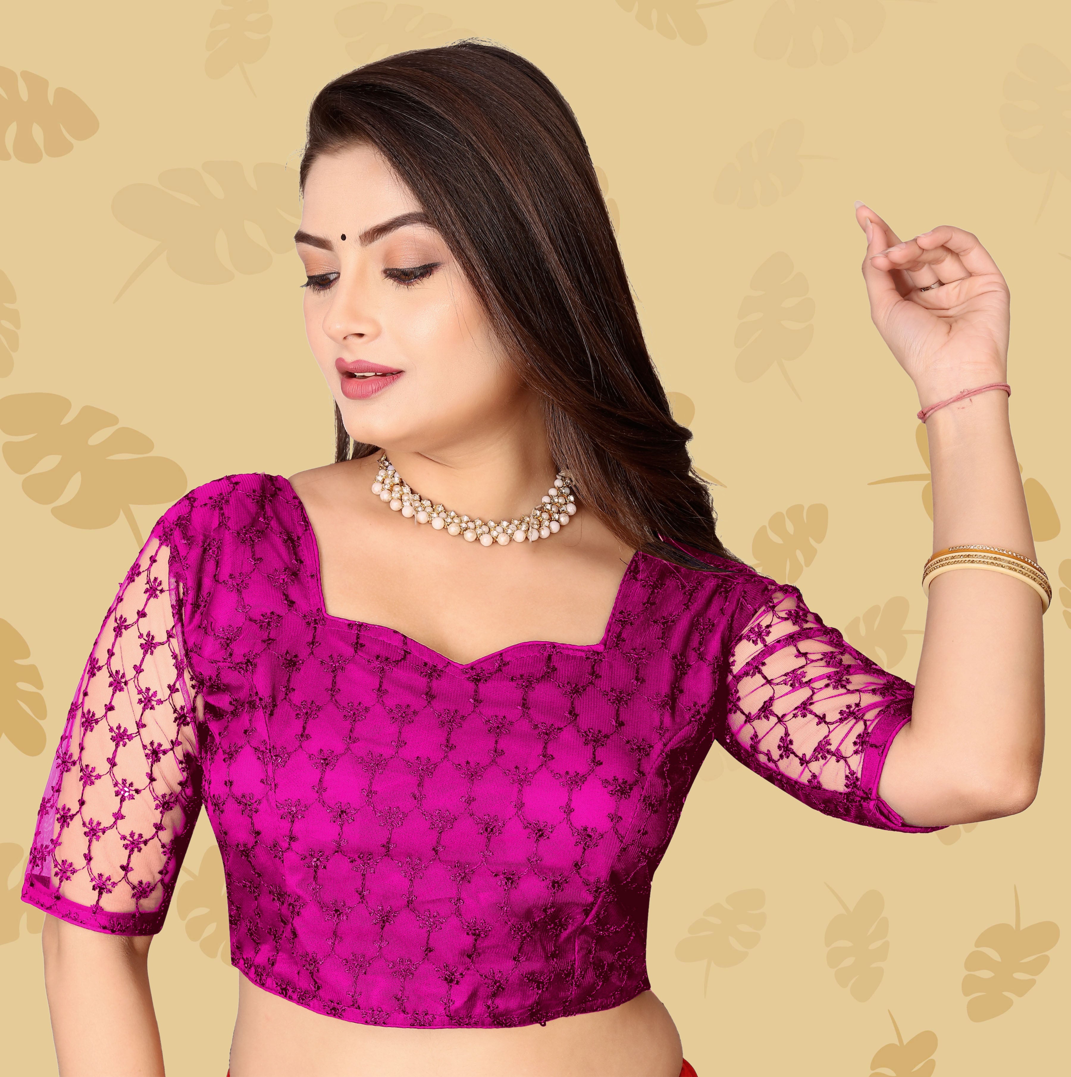 Modern Women Net Blouse with Fancy Back pattern and Embroidery and Sequenc Work, Readumade Blouse for women (Size from 30 to 38)