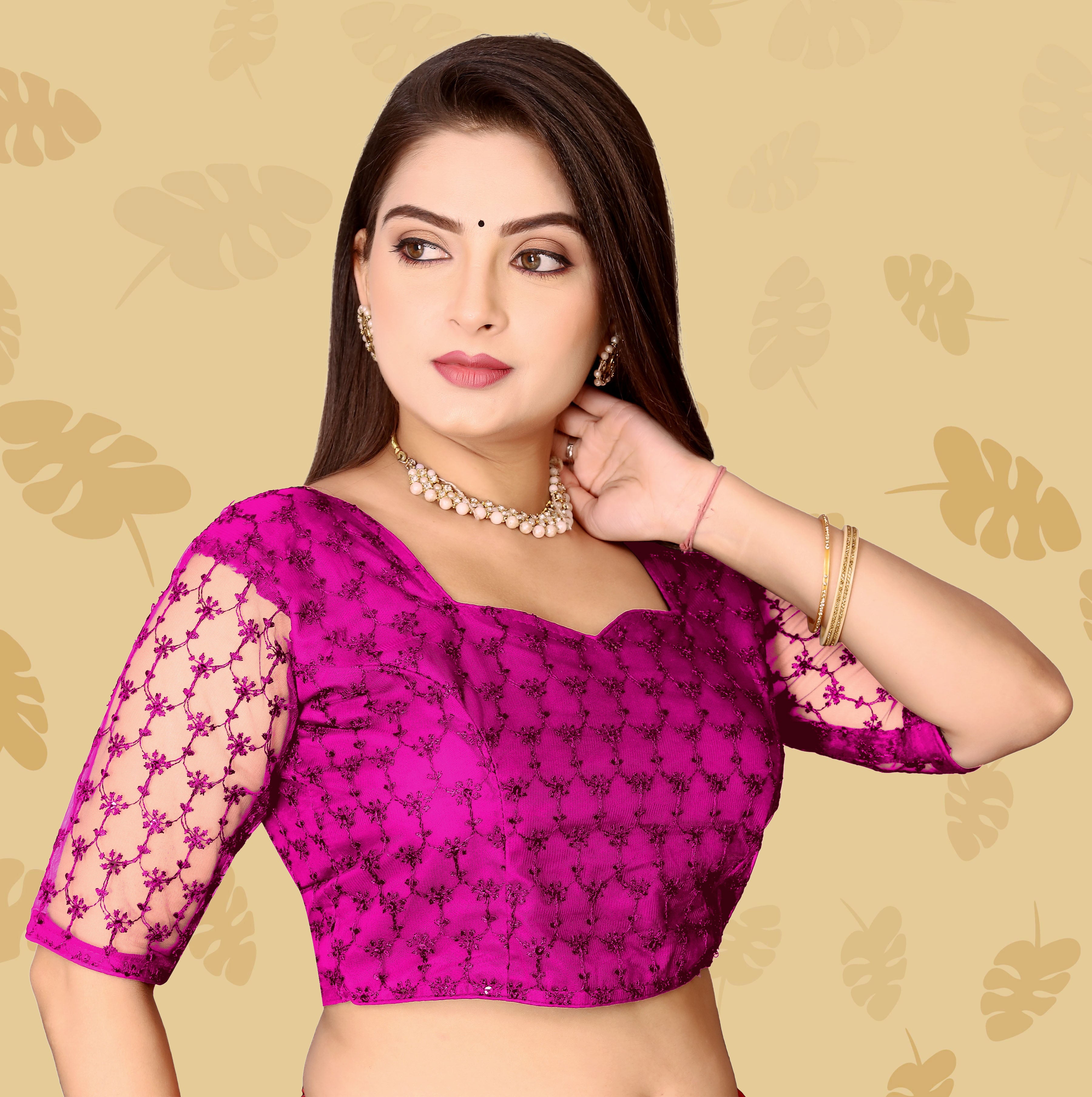 Modern Women Net Blouse with Fancy Back pattern and Embroidery and Sequenc Work, Readumade Blouse for women (Size from 30 to 38)