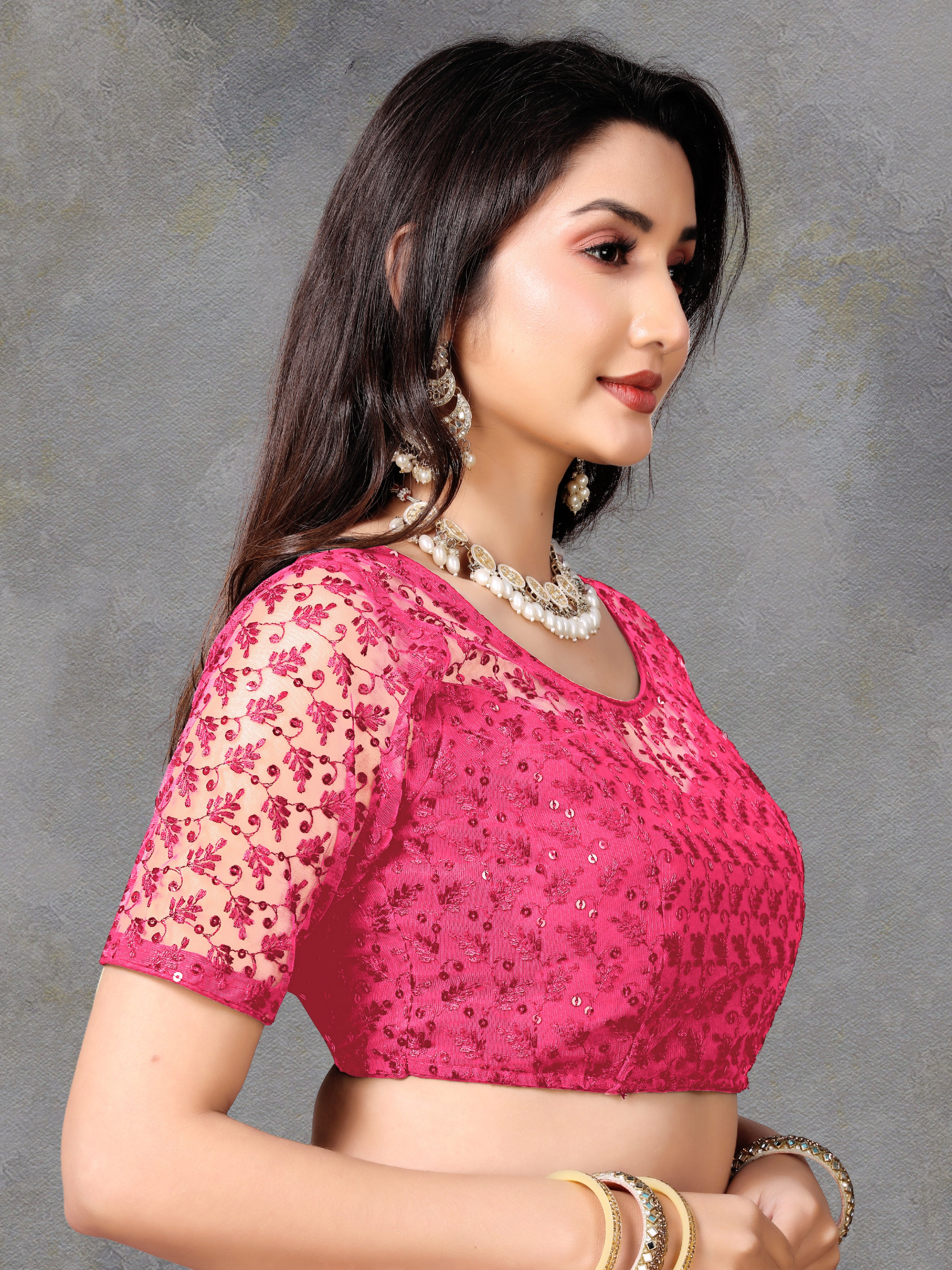 Full Stitched Net Blouse with Embroidery And Stylist Work Ready Made Net Blouse For Women
