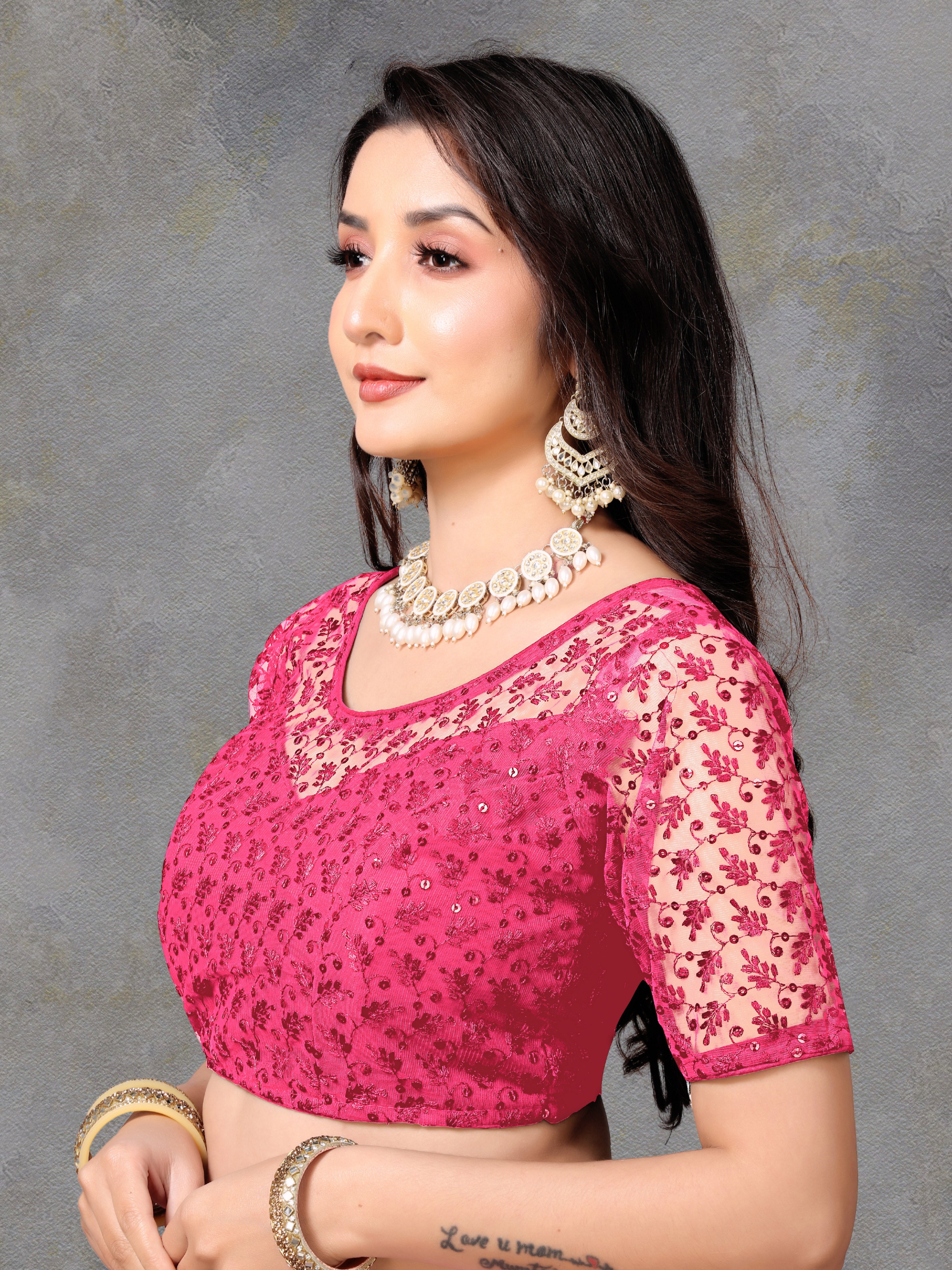 Full Stitched Net Blouse with Embroidery And Stylist Work Ready Made Net Blouse For Women