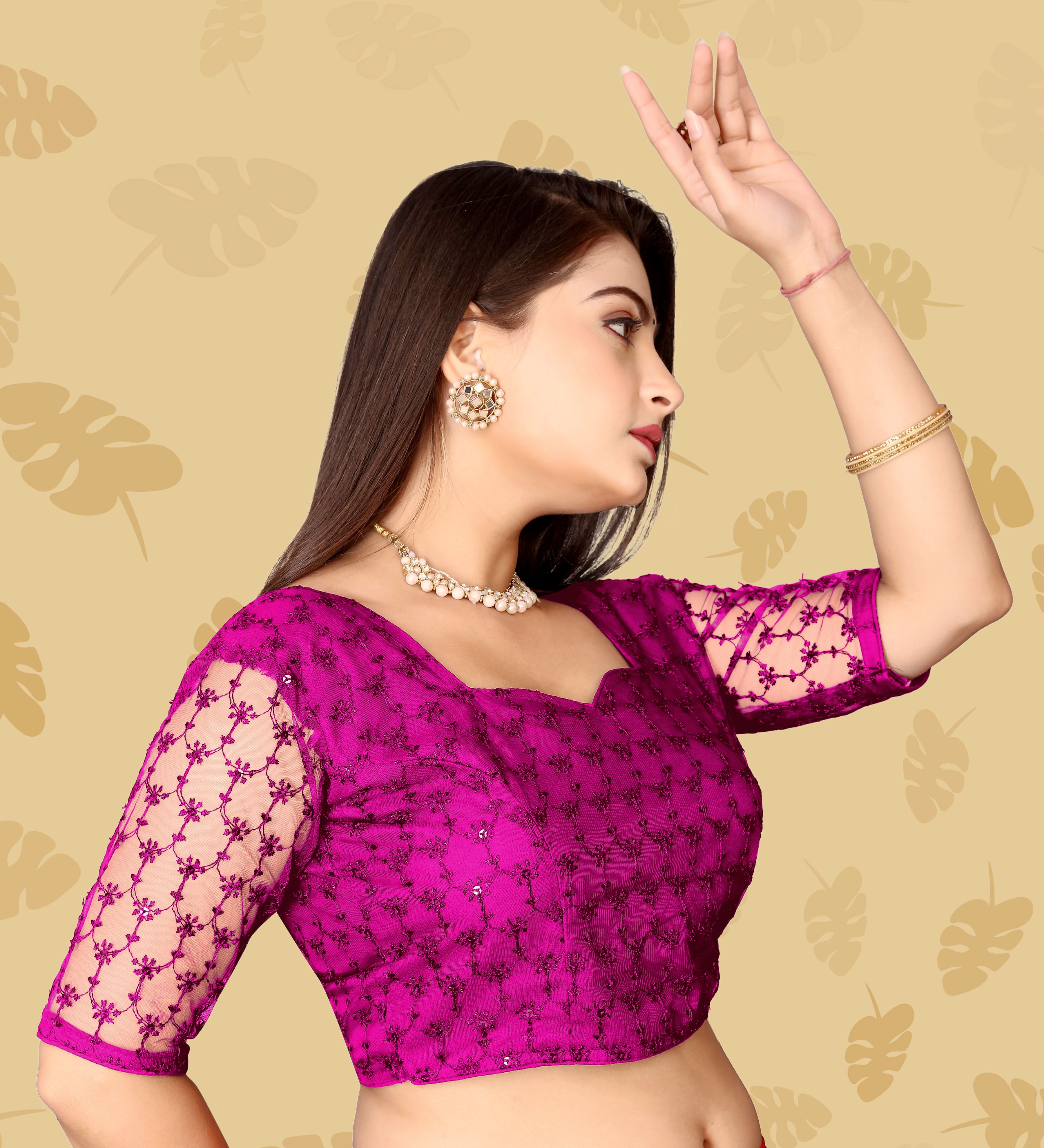 Modern Women Net Blouse with Fancy Back pattern and Embroidery and Sequenc Work, Readumade Blouse for women (Size from 30 to 38)